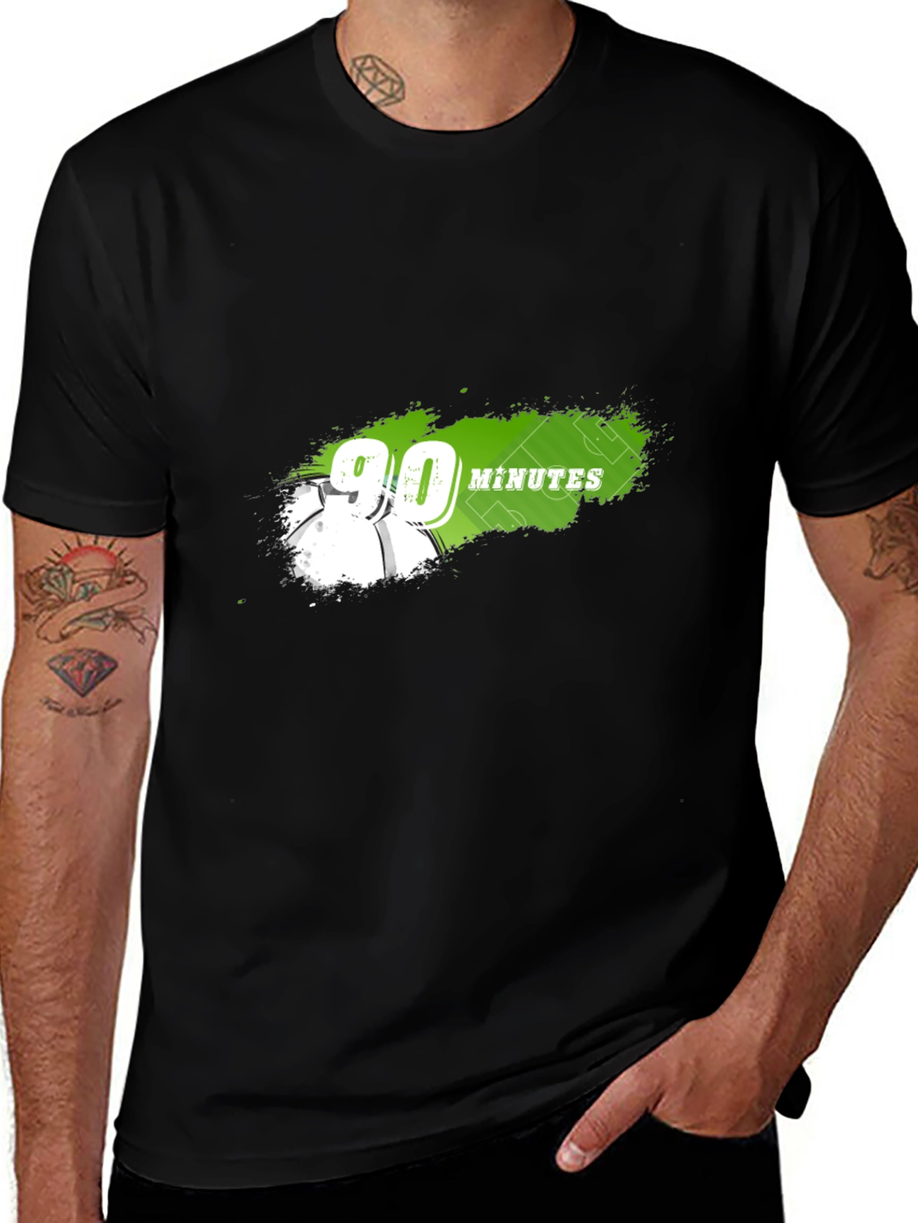 Variant 14 of 90 Minutes Soccer Graphic Tee - Black Cotton T-Shirt