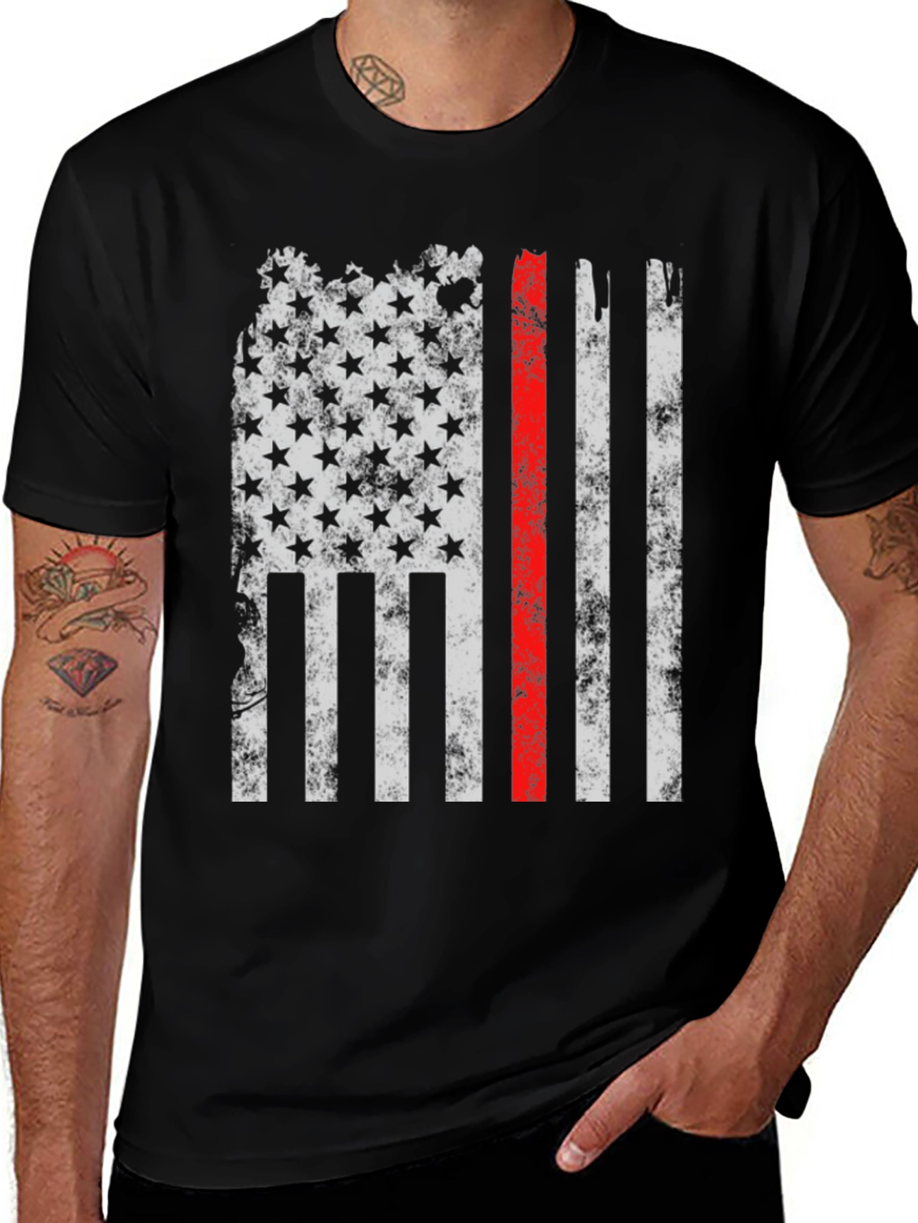Distressed American Flag Thin Red Line Graphic Tee