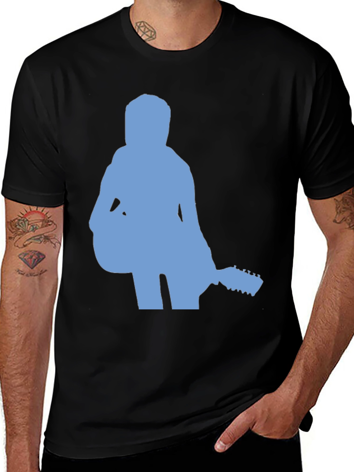 Variant 9 of Guitar Player Silhouette Graphic Tee - Black