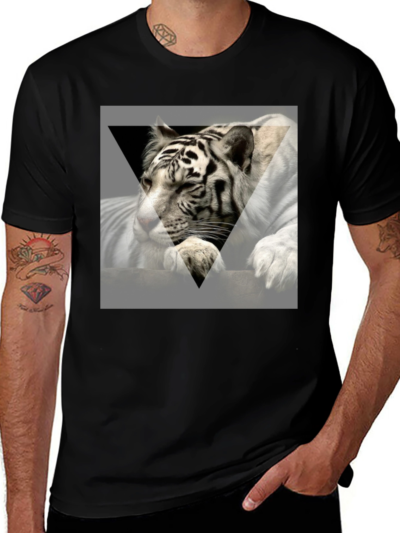 Variant 9 of Tiger Graphic Print Tee - Men's Short Sleeve Black T-Shirt