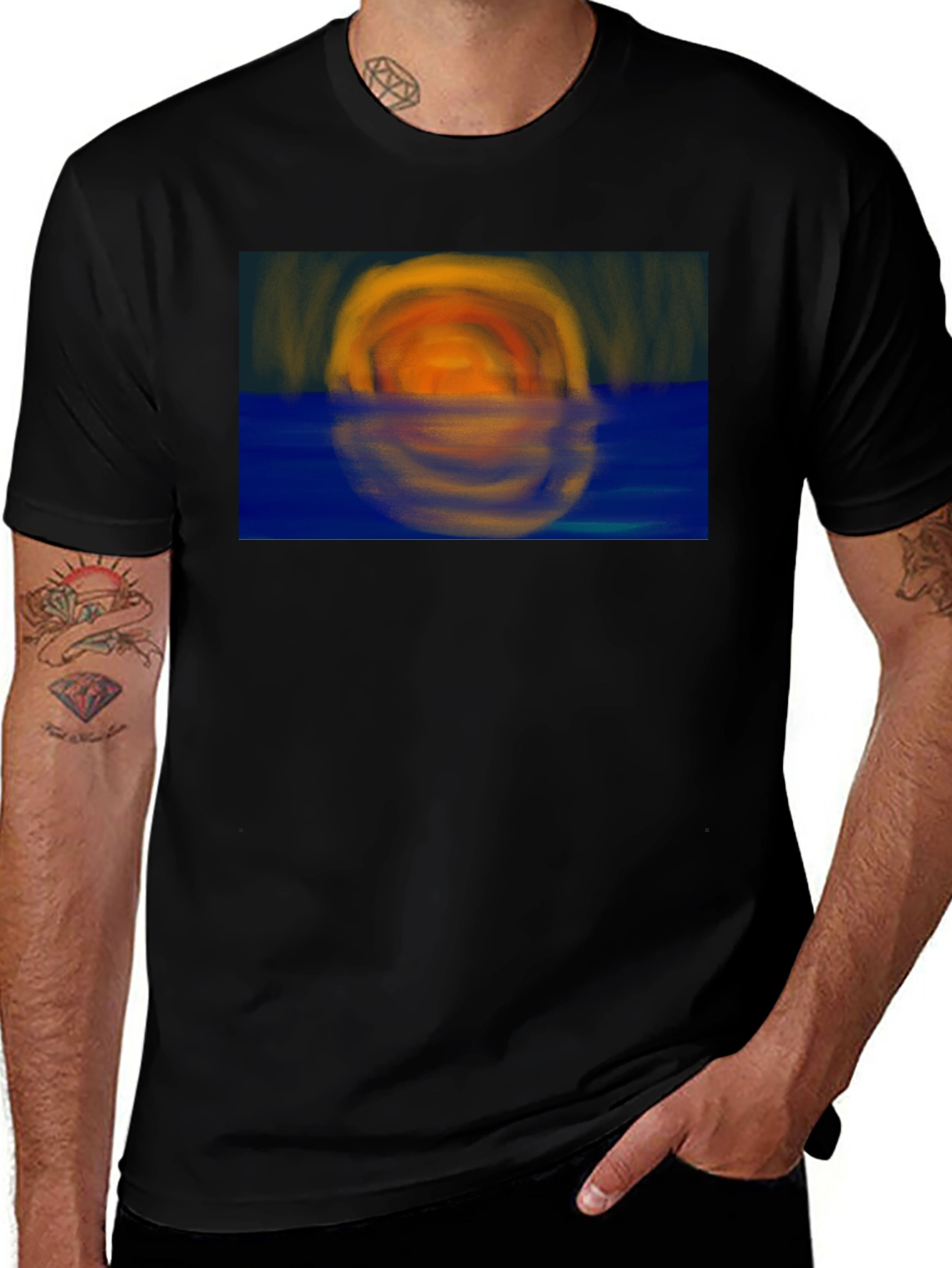 Variant 25 of Sunset Reflection Graphic Tee - Stylish Black T-Shirt