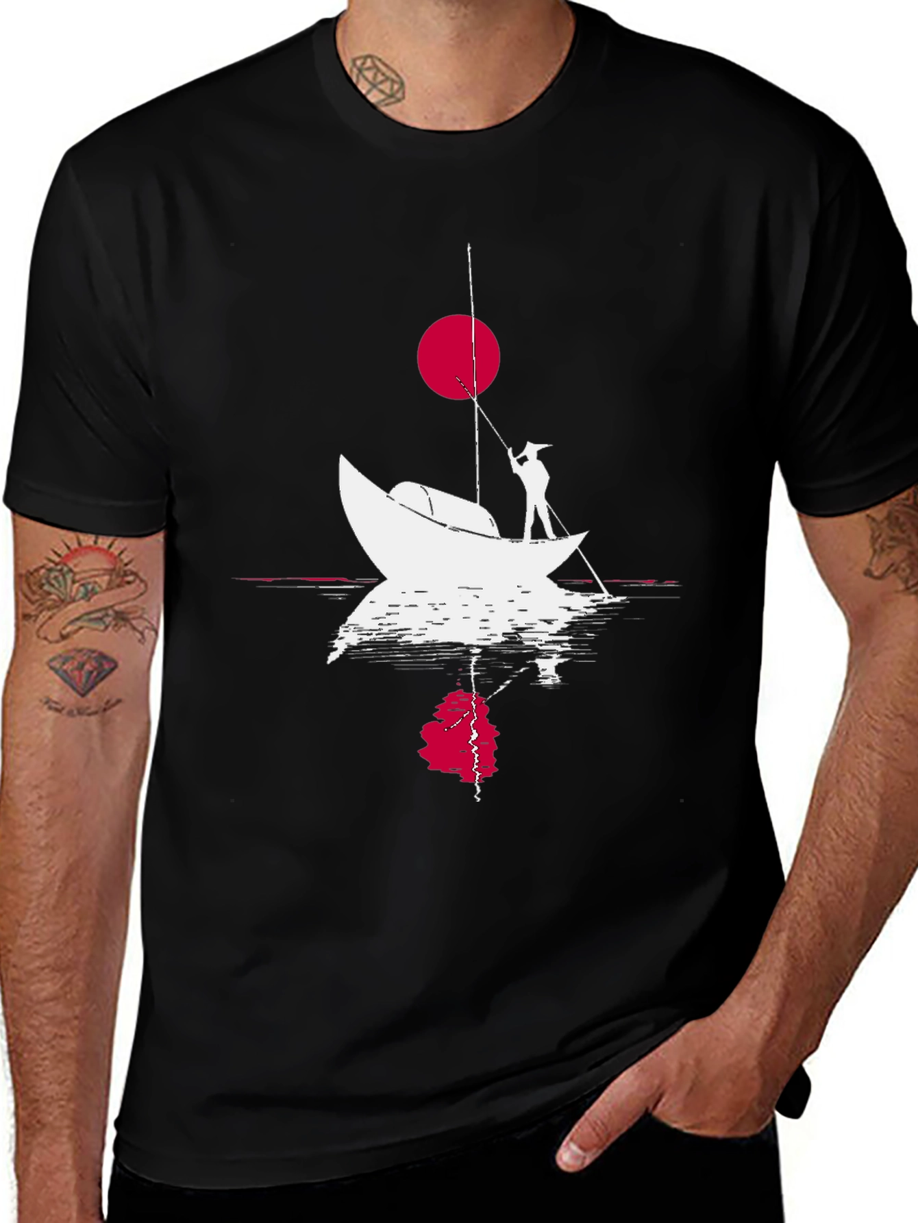 Fishing Boat Graphic Tee - Black Cotton T-Shirt