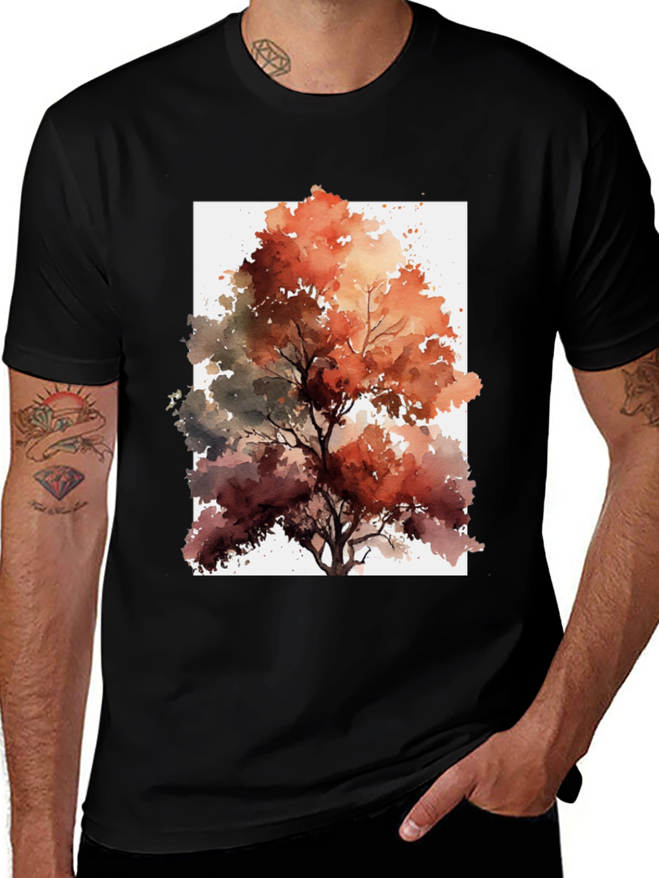Variant 16 of Watercolor Autumn Tree Graphic Tee - Black