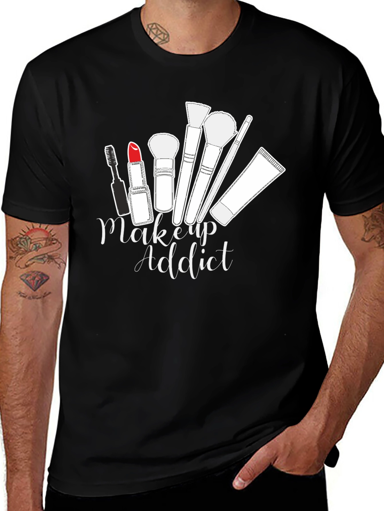 Makeup Addict Graphic Tee - Black Cotton T-Shirt