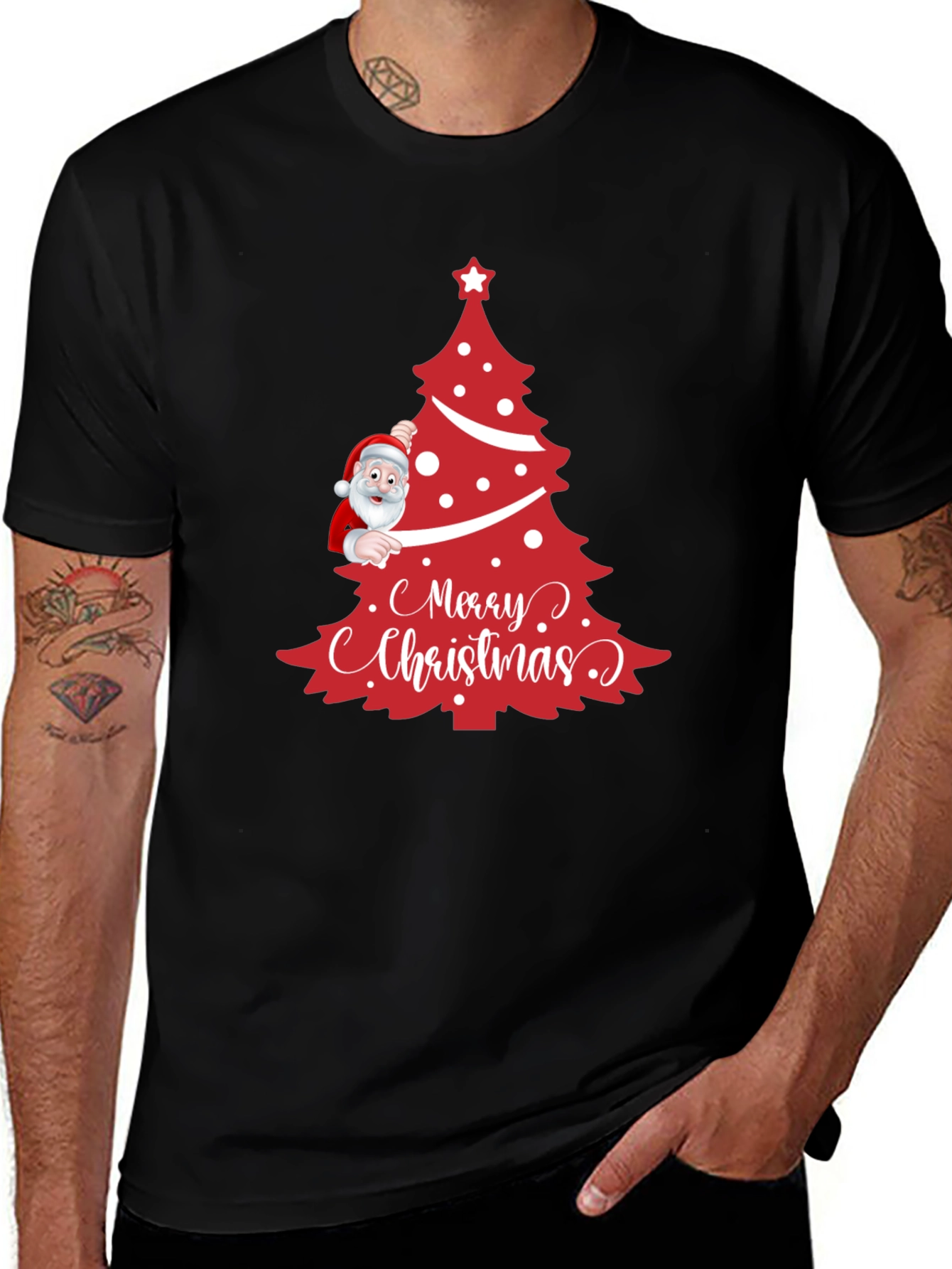 Festive Merry Christmas Tree Santa Graphic Tee