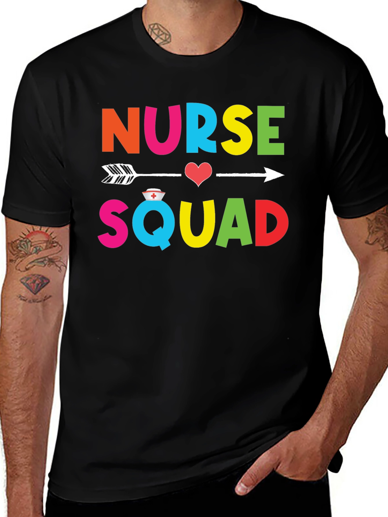 Variant 10 of Nurse Squad Colorful Graphic Tee - Black