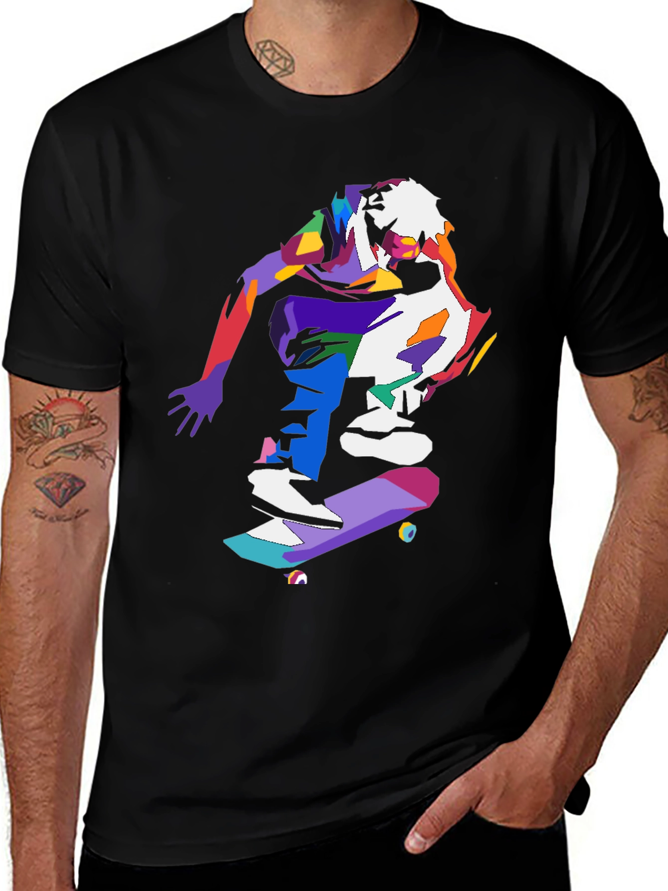 Variant 19 of Colorful Skateboarder Graphic Tee - Black
