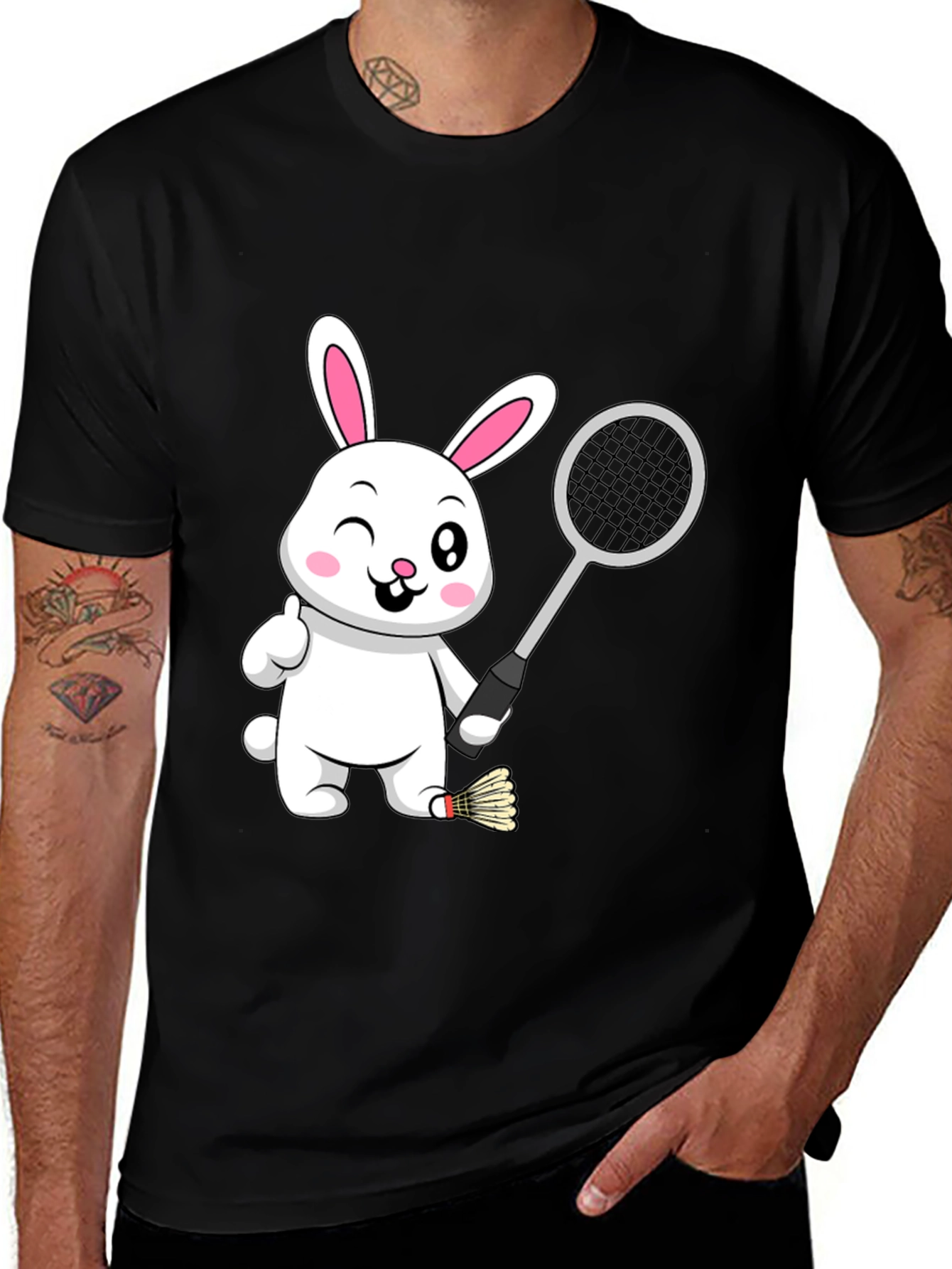 Variant 27 of Badminton Bunny Black T-Shirt