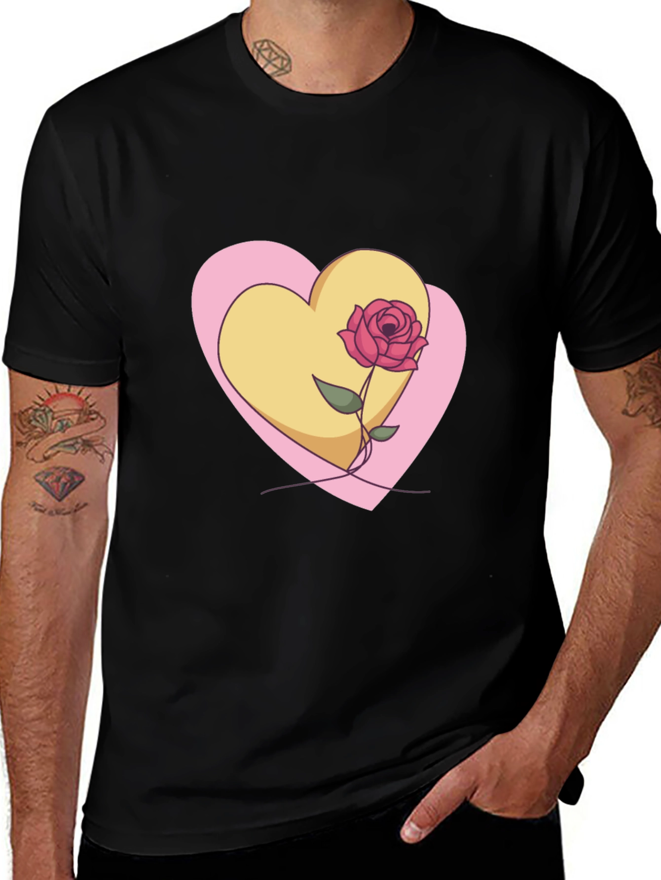 Variant 18 of Heart & Rose Graphic Black T-Shirt