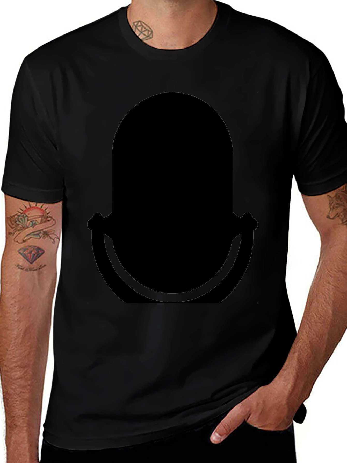 Black Classic Black T-Shirt with Retro Microphone Design main image