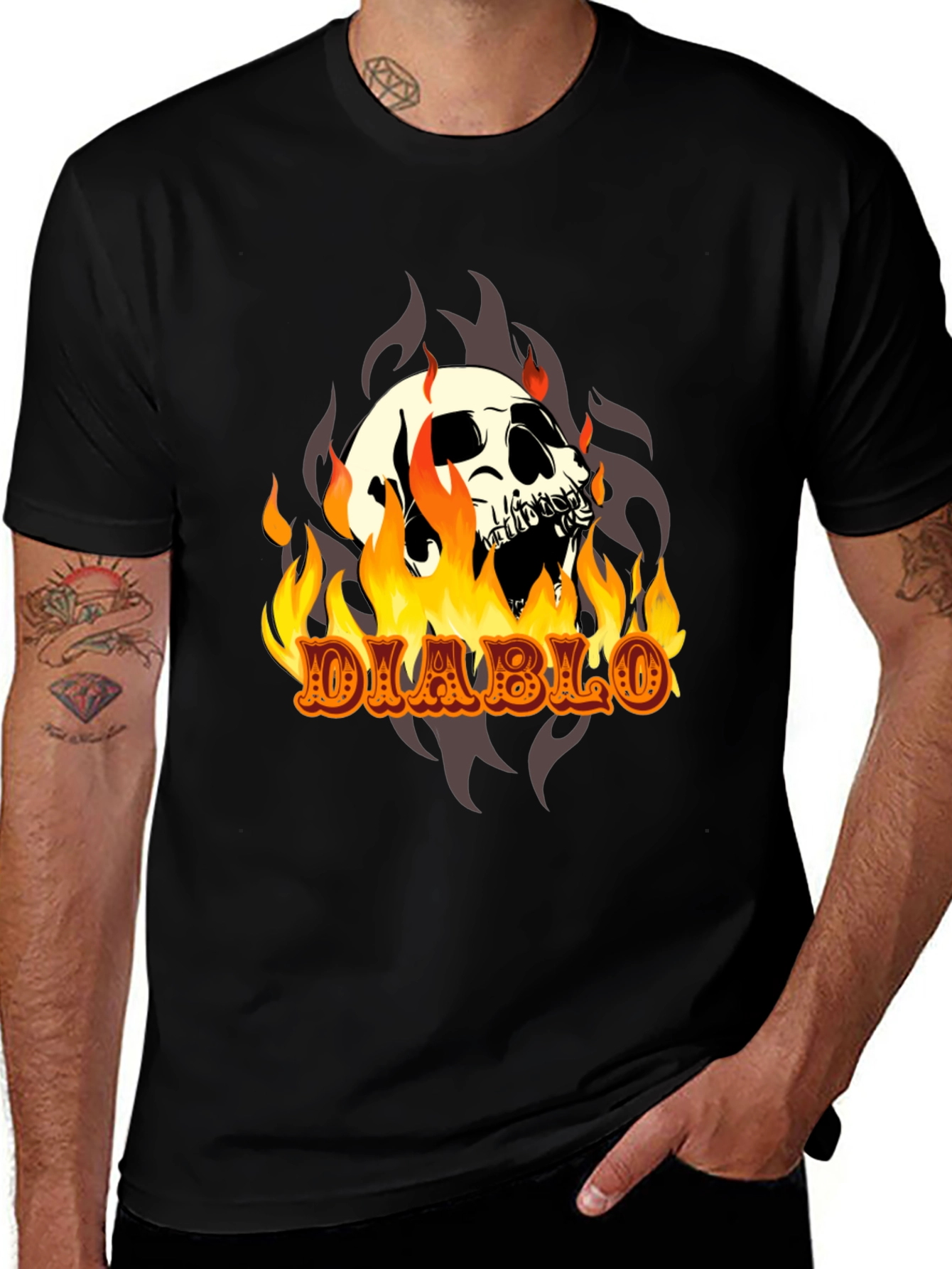 Variant 7 of Diablo Skull T-Shirt - Fiery Graphic Tee