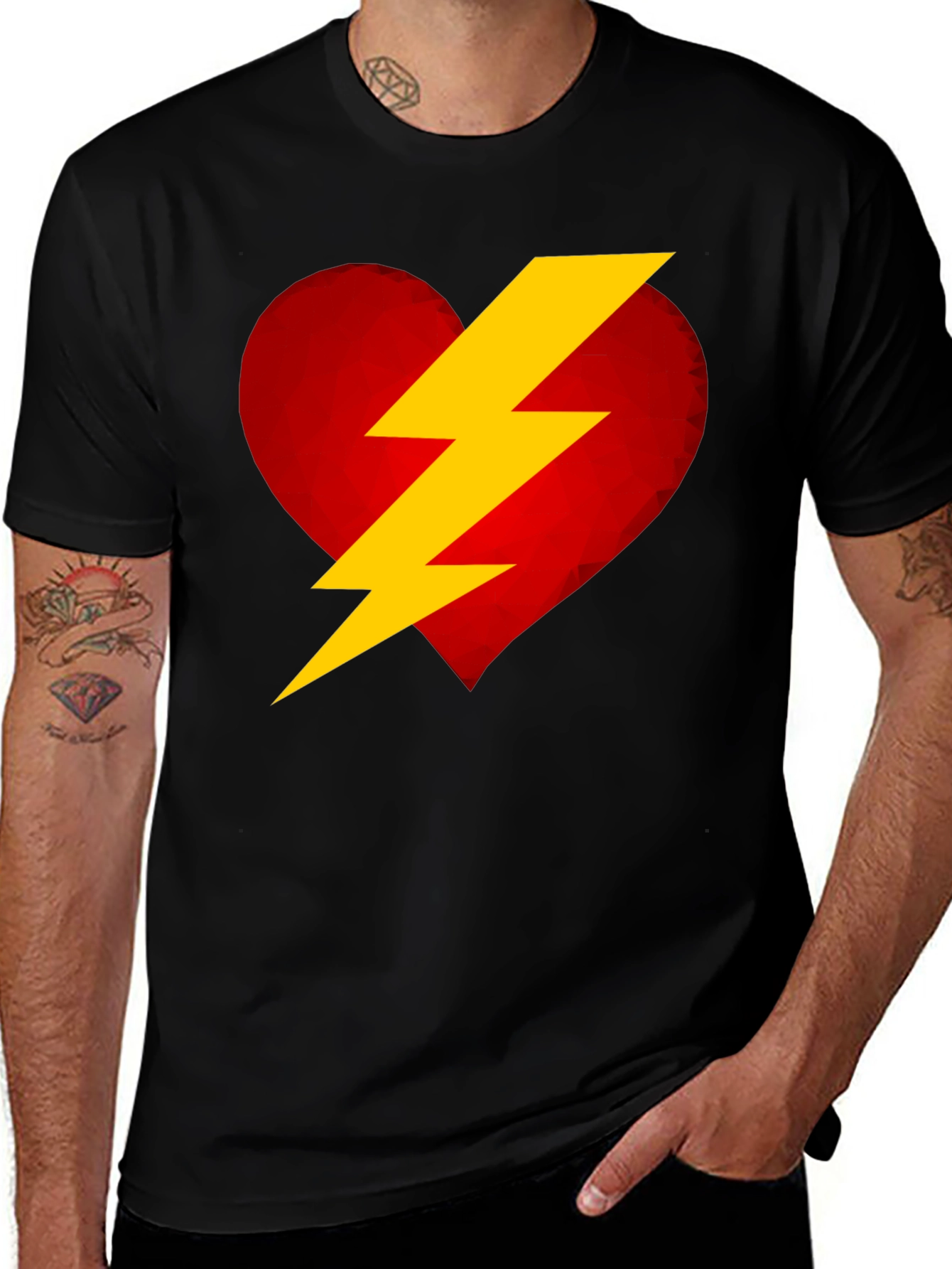 Variant 6 of Heart Lightning Bolt Graphic Tee - Black Cotton T-Shirt