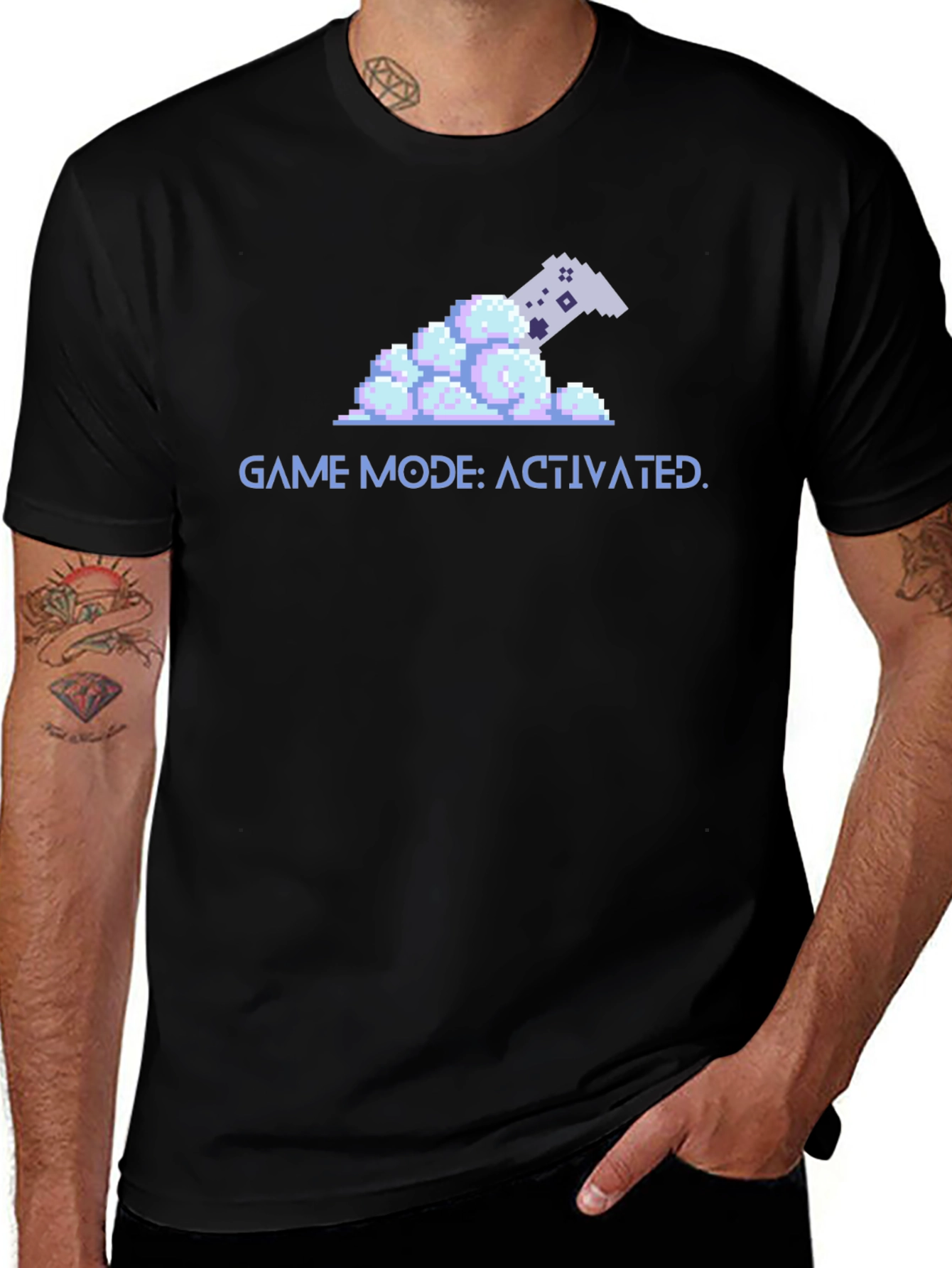Variant 2 of Game Mode Activated Black T-Shirt - Pixel Art