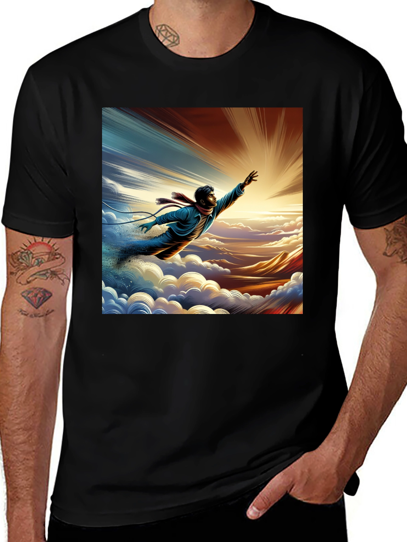 Variant 23 of Artistic Graphic Tee - Man Flying Above Clouds