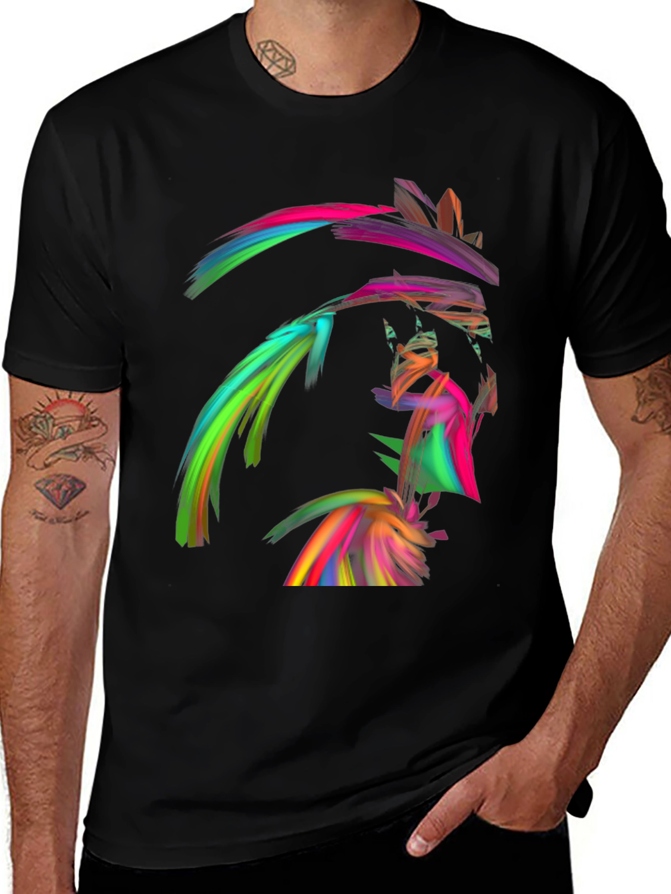 Variant 30 of Abstract Colorful Face Graphic Black T-Shirt