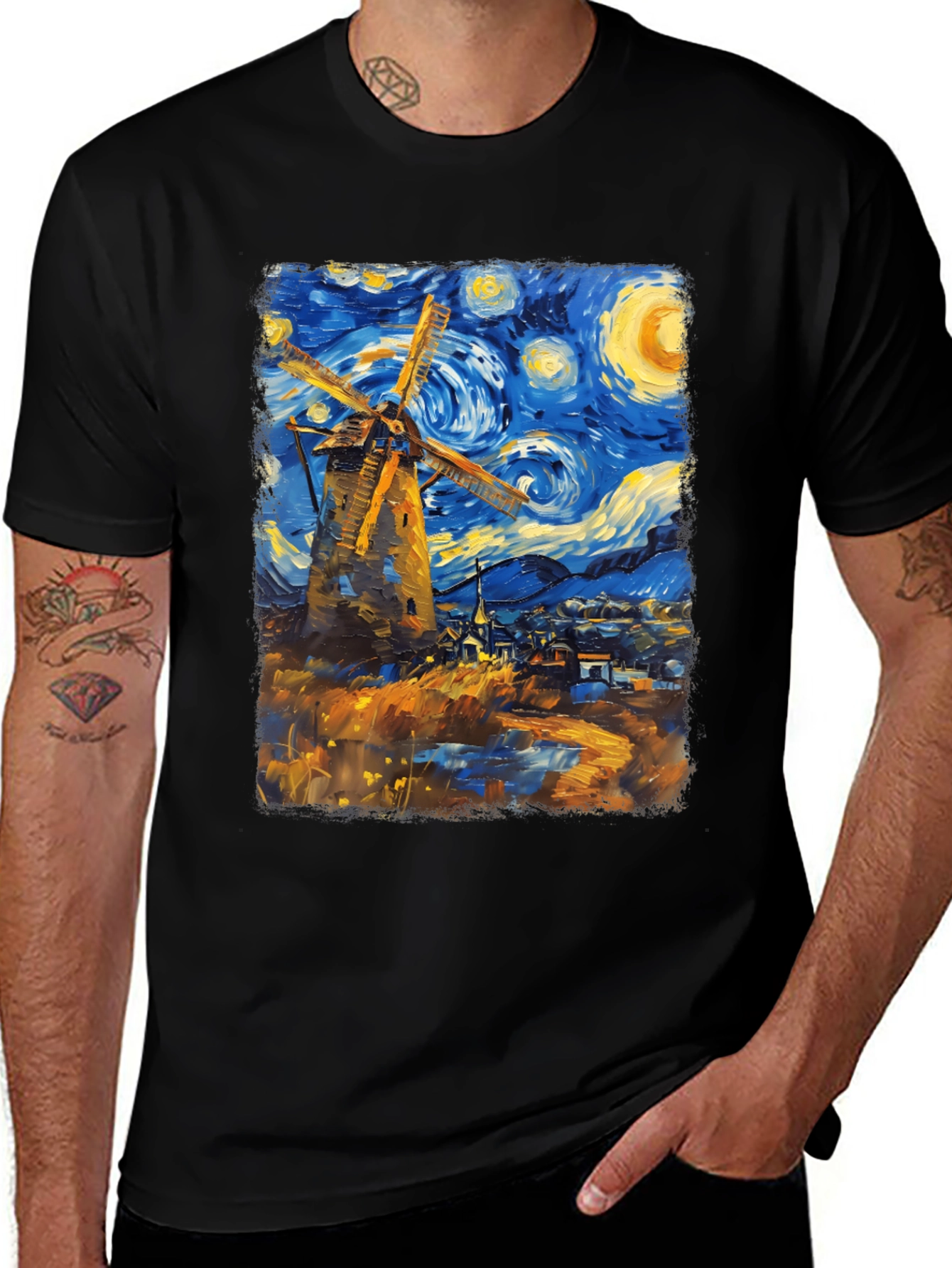 Variant 4 of Starry Night Windmill Graphic Tee