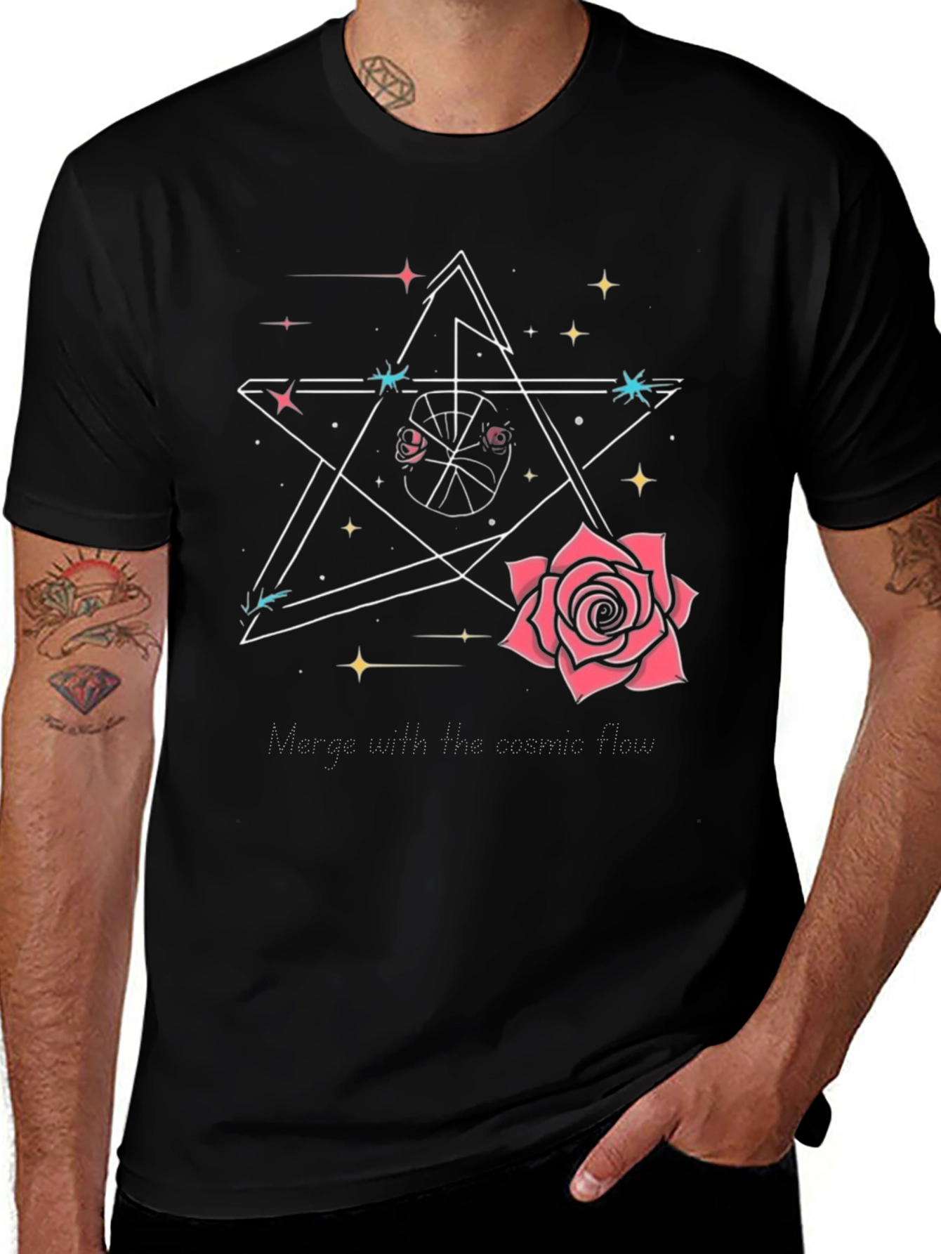 Variant 14 of Cosmic Rose Star Black Graphic Tee