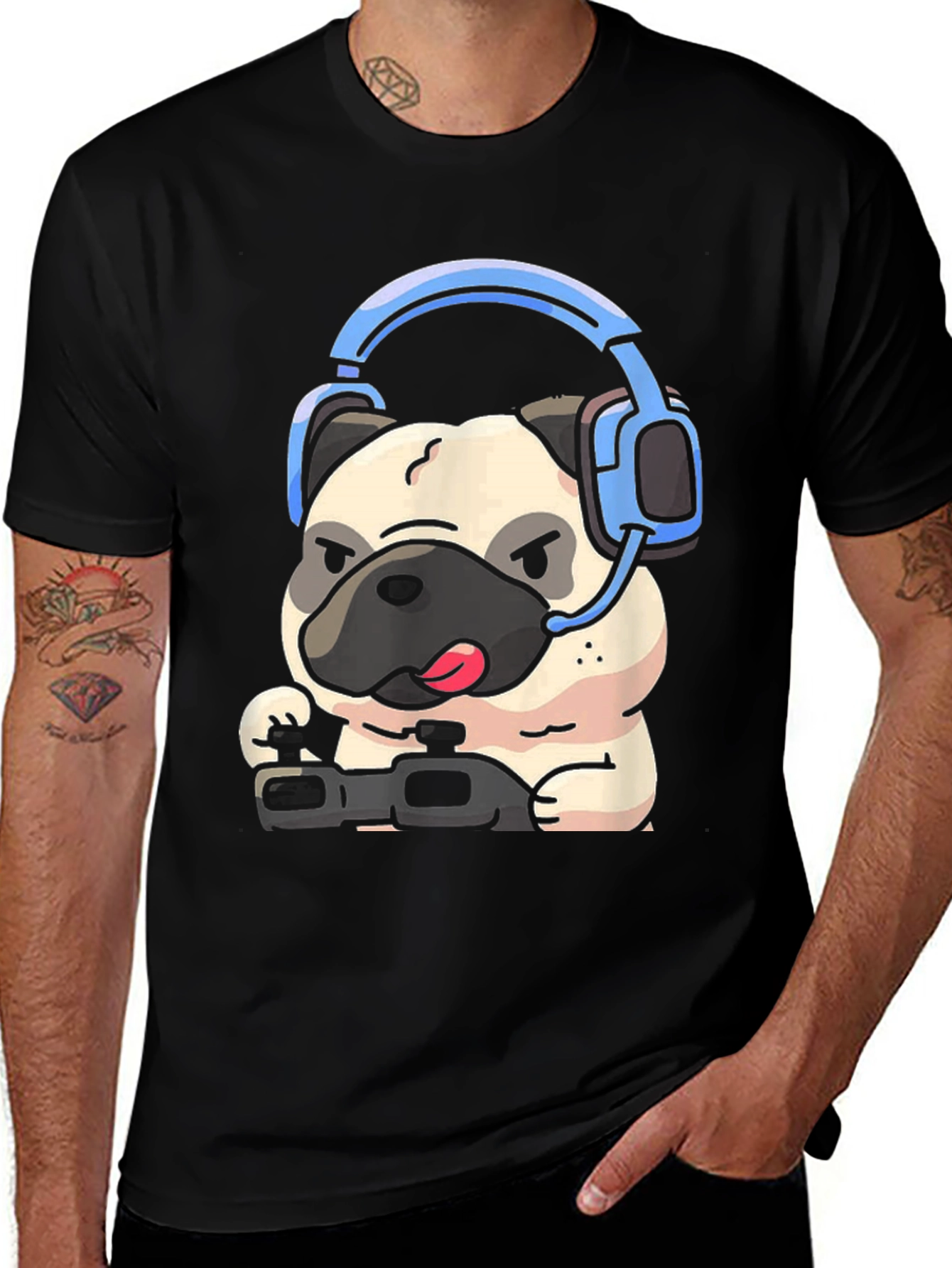 Gamer Pug Graphic Tee - Playful Style