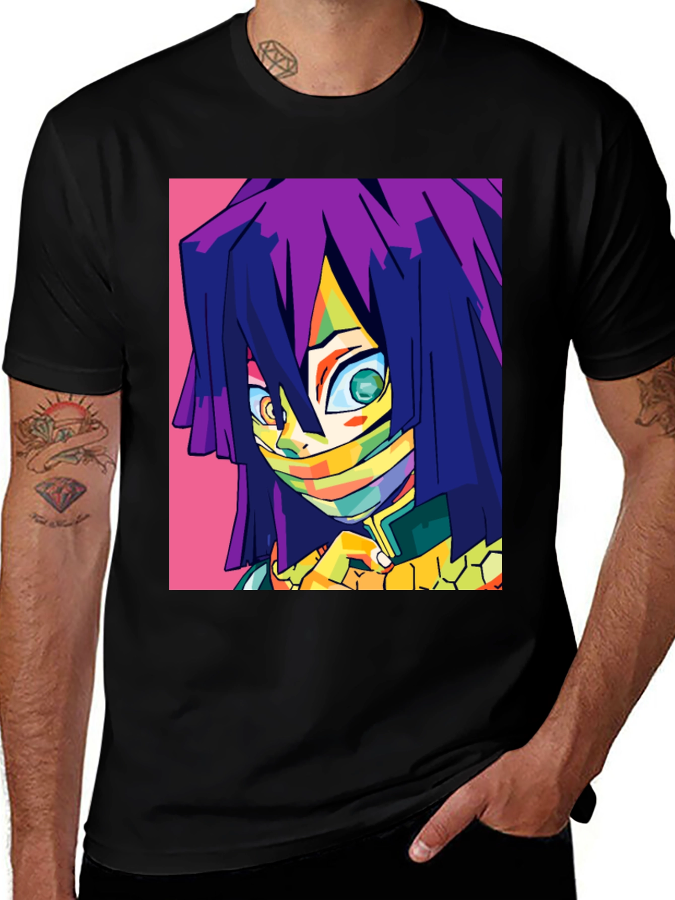 Variant 10 of Anime Character Graphic Print Black T-Shirt