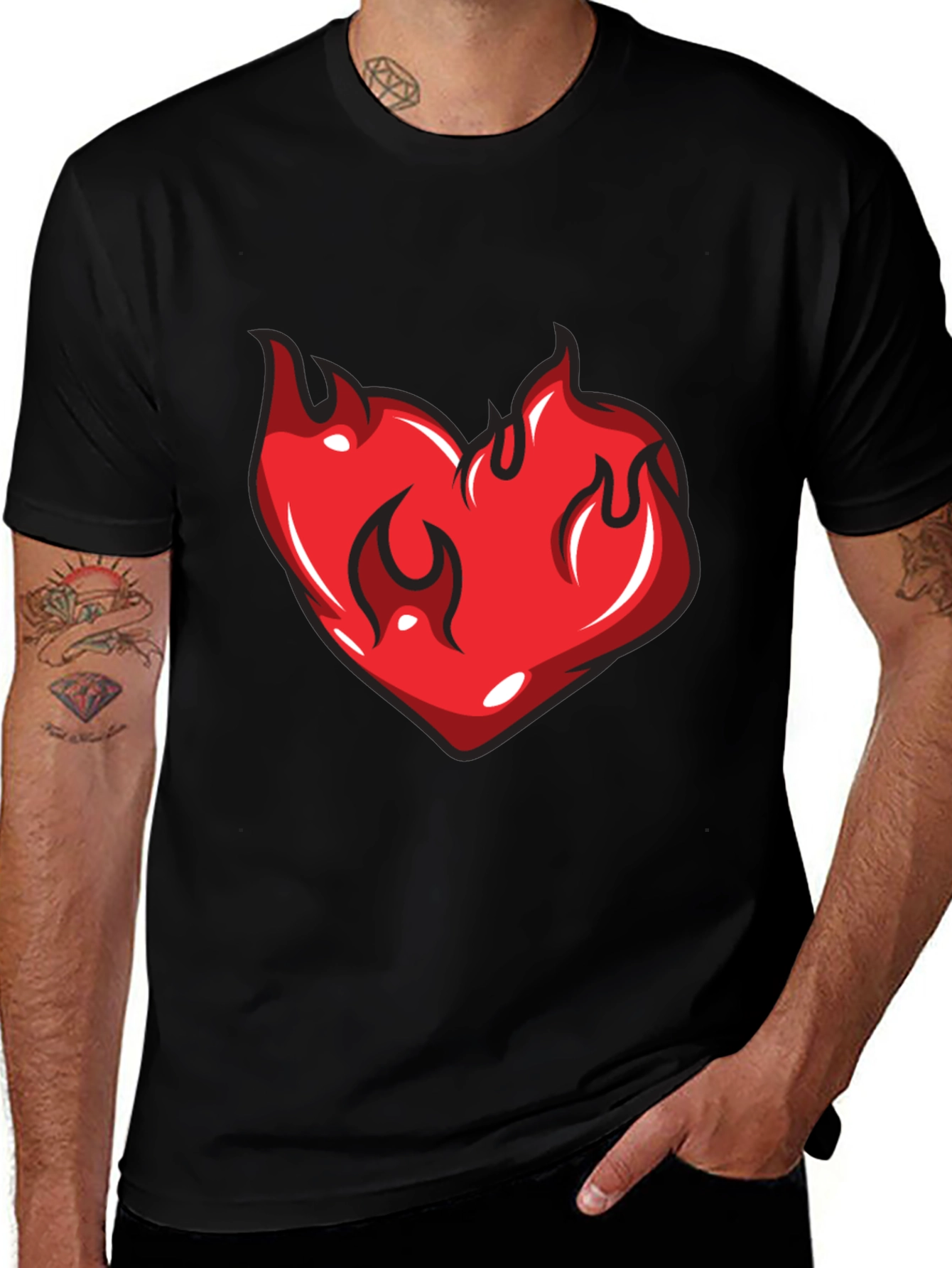 Variant 20 of Flaming Heart Graphic Black T-Shirt