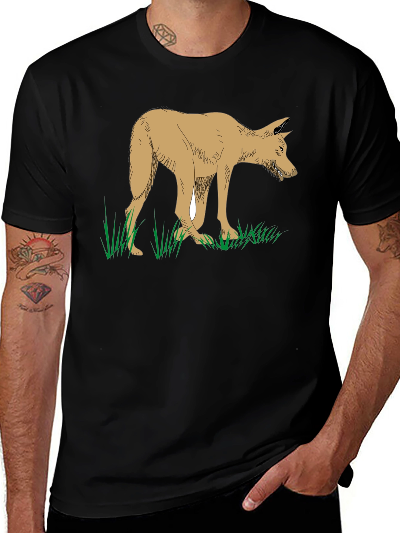 Variant 22 of Men's Black T-Shirt with Coyote Graphic