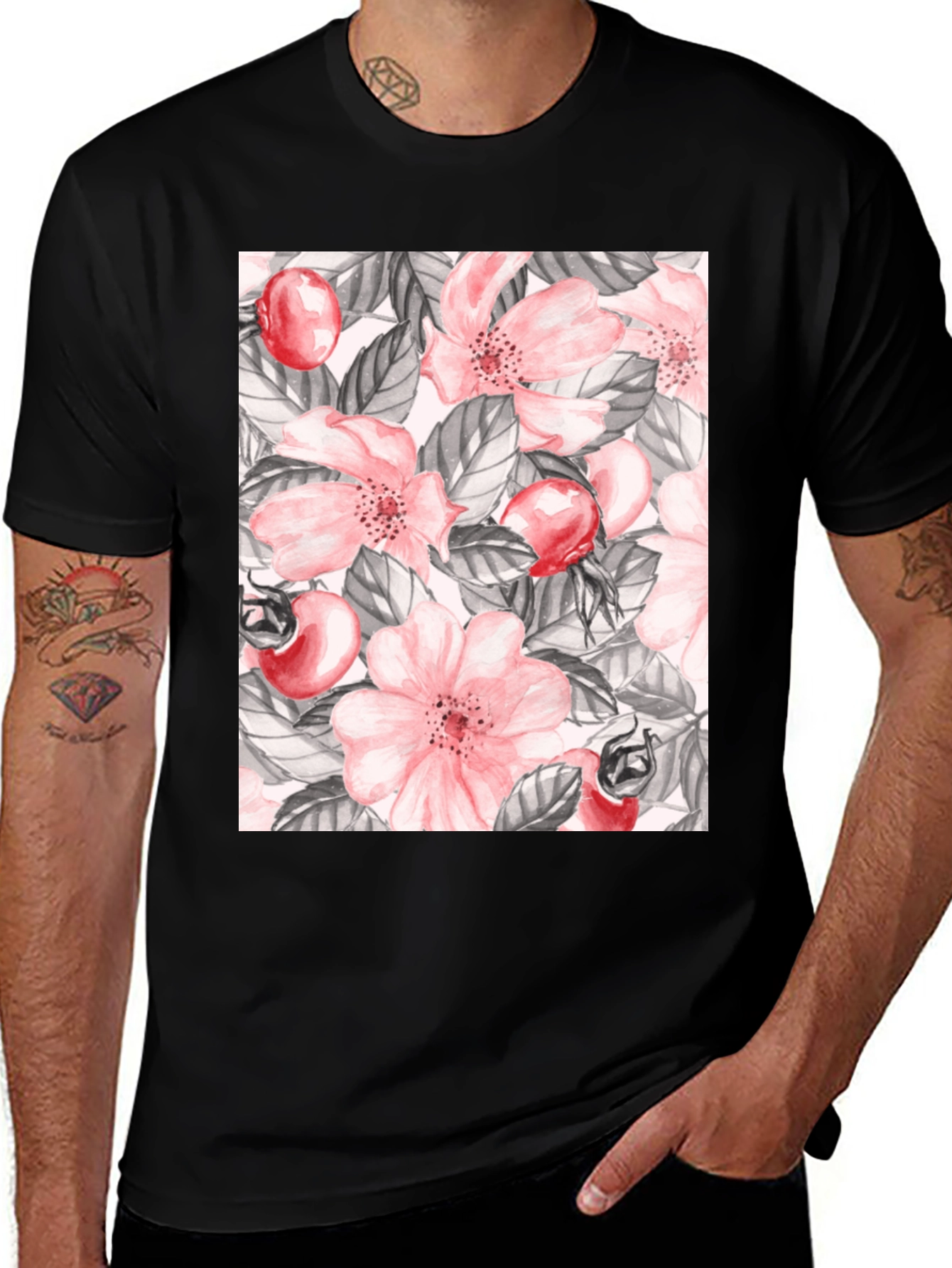 Variant 26 of Floral Print Tee - Watercolor Blossom Design