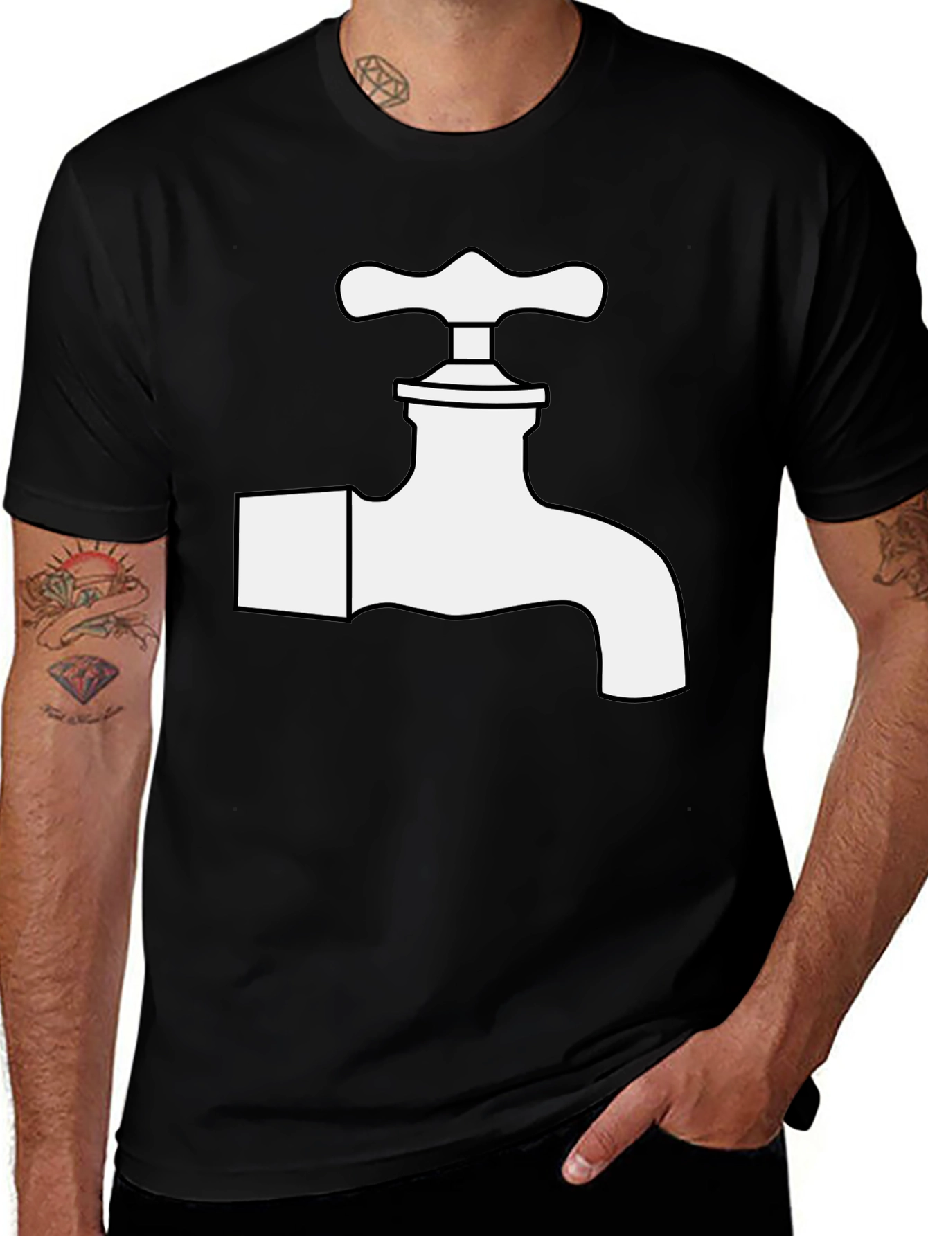 Variant 26 of Faucet Graphic Tee - Black Cotton Blend T-Shirt