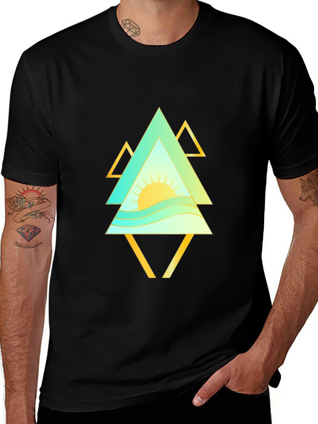 Variant 12 of Geometric Sunrise Men's Black T-Shirt