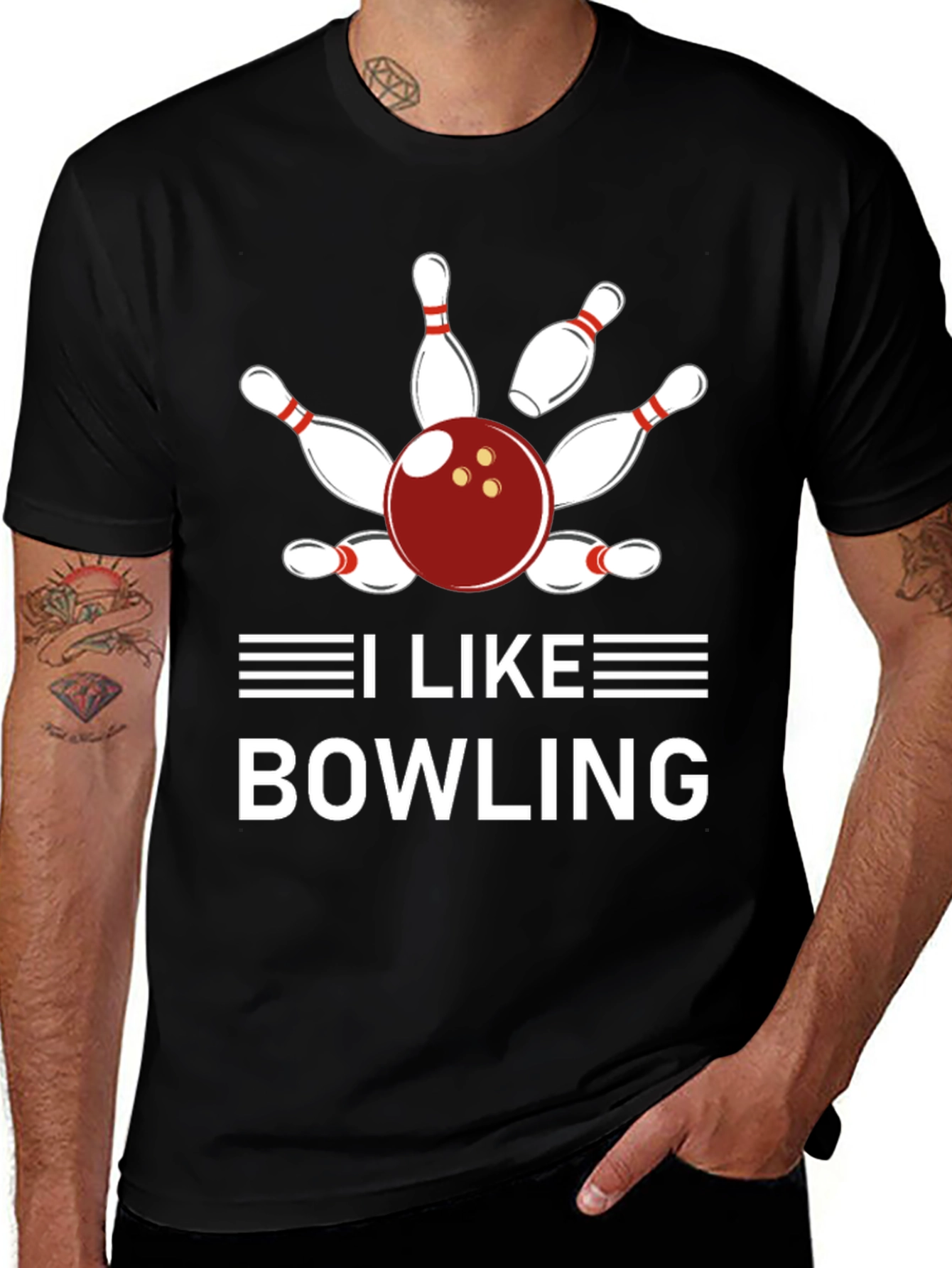 Variant 27 of I Like Bowling T-Shirt - Unisex Black Cotton Tee