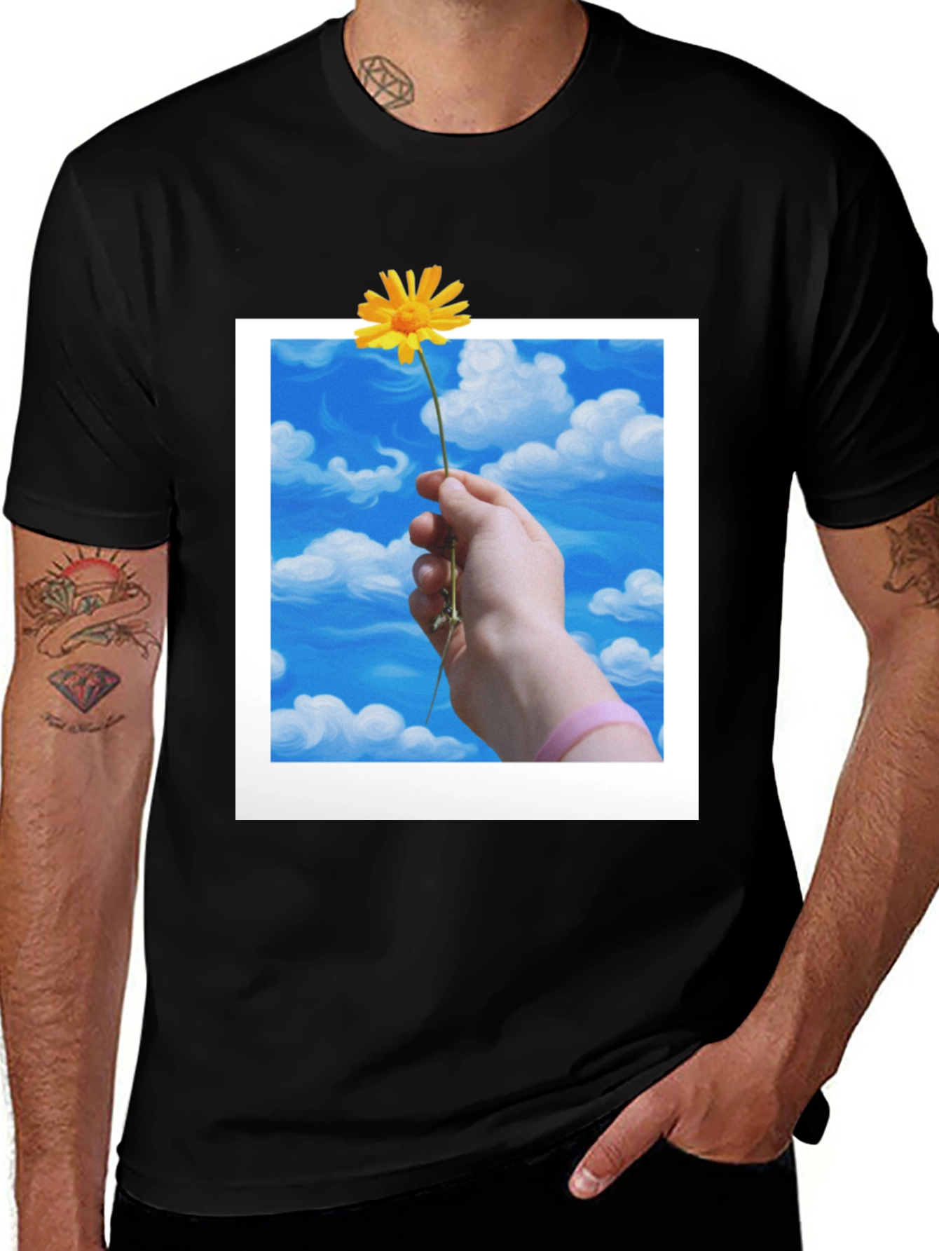 Variant 8 of Floral Sky Graphic Tee - Black Cotton Comfort