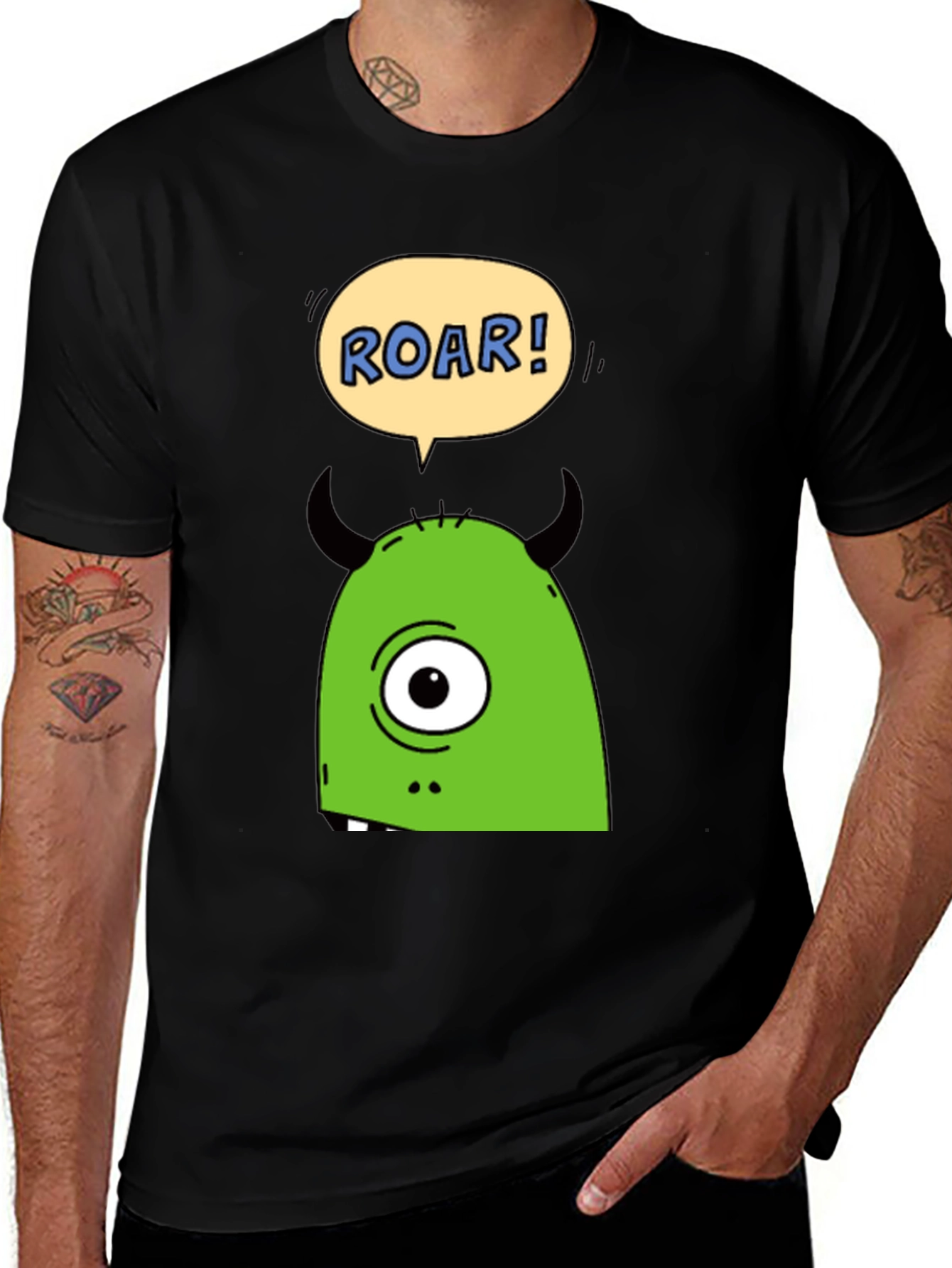 Variant 18 of Roar Monster Graphic Tee - Black Cotton T-Shirt