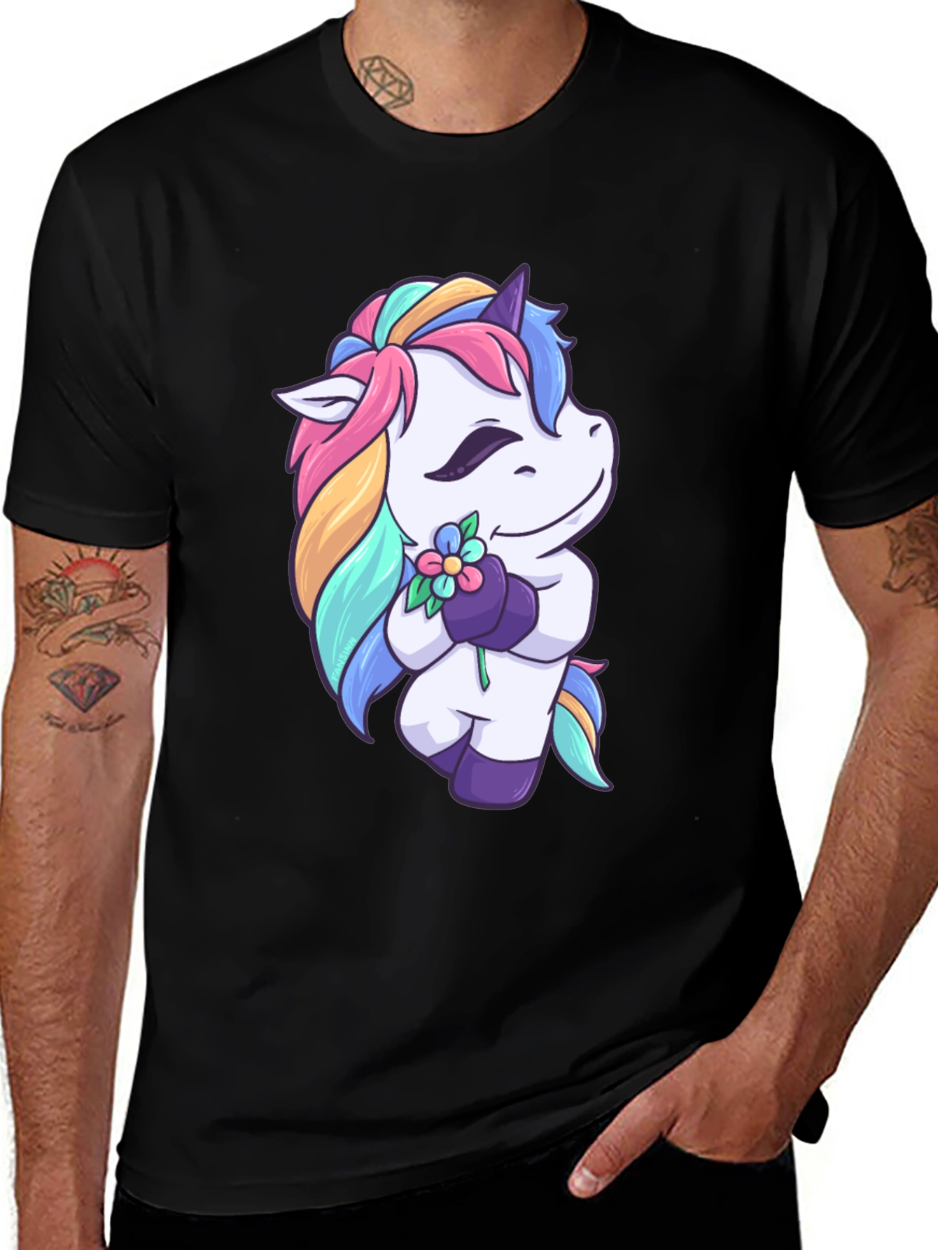 Variant 28 of Cute Unicorn Holding Flower Graphic T-Shirt