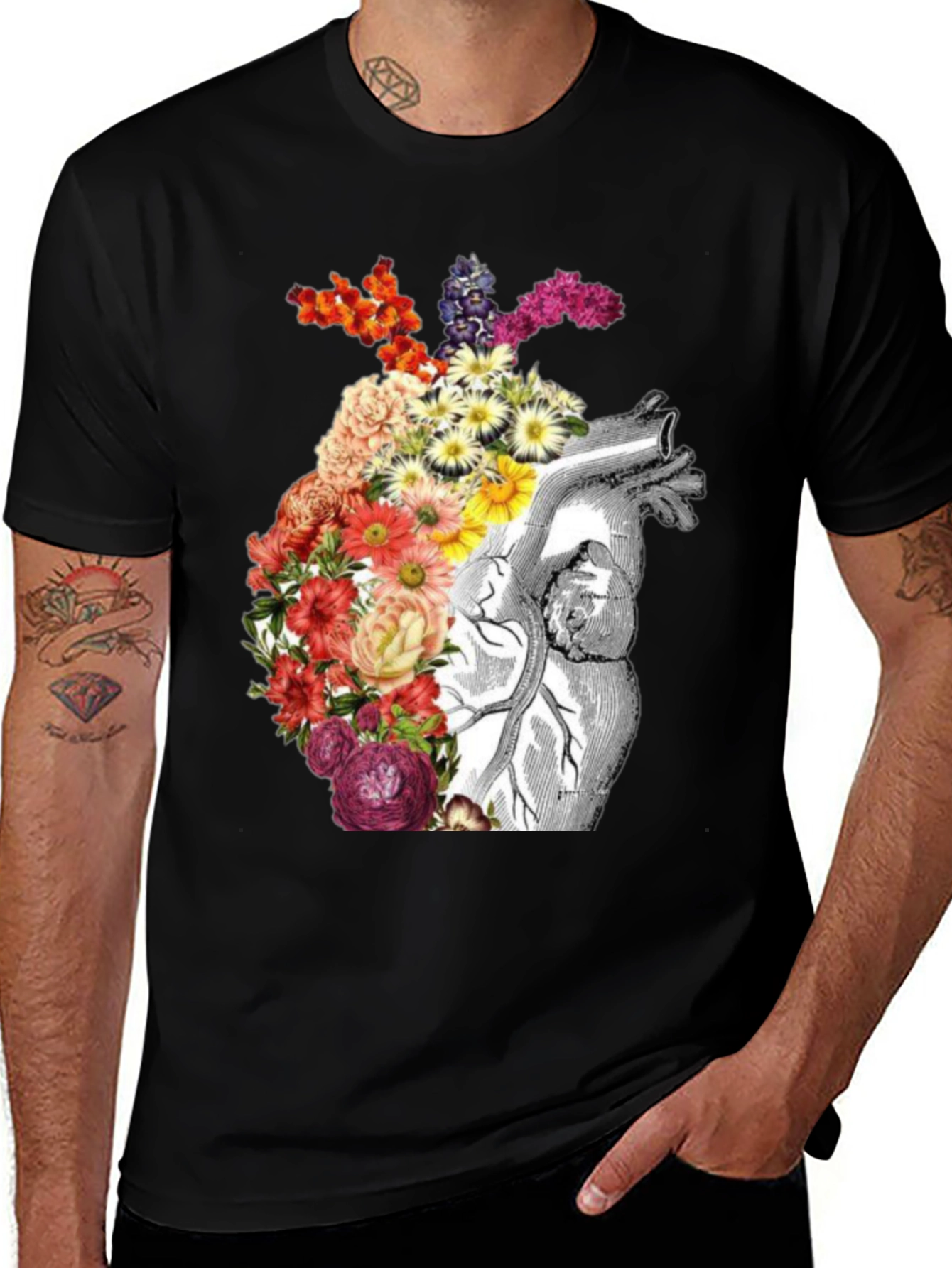 Variant 7 of Floral Anatomical Heart Graphic Tee