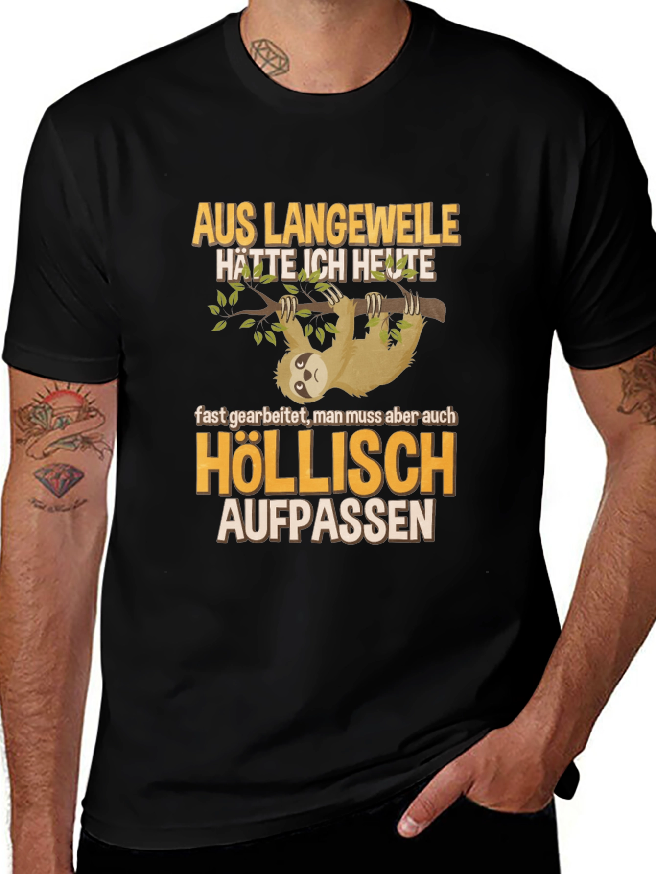 Variant 23 of Sloth Humor Graphic T-Shirt - 'Höllisch Aufpassen'