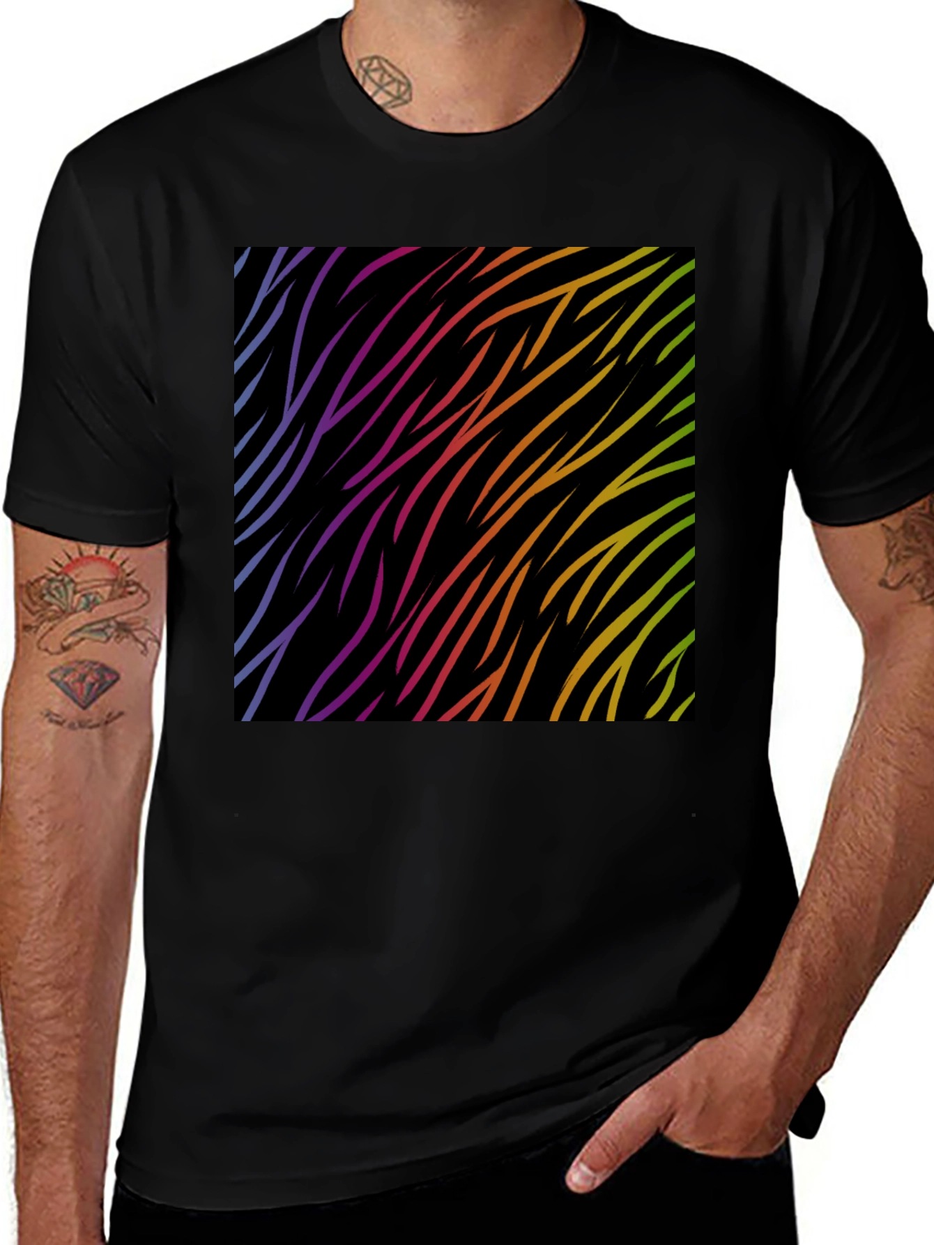 Variant 18 of Rainbow Wave Zebra Print Black T-Shirt
