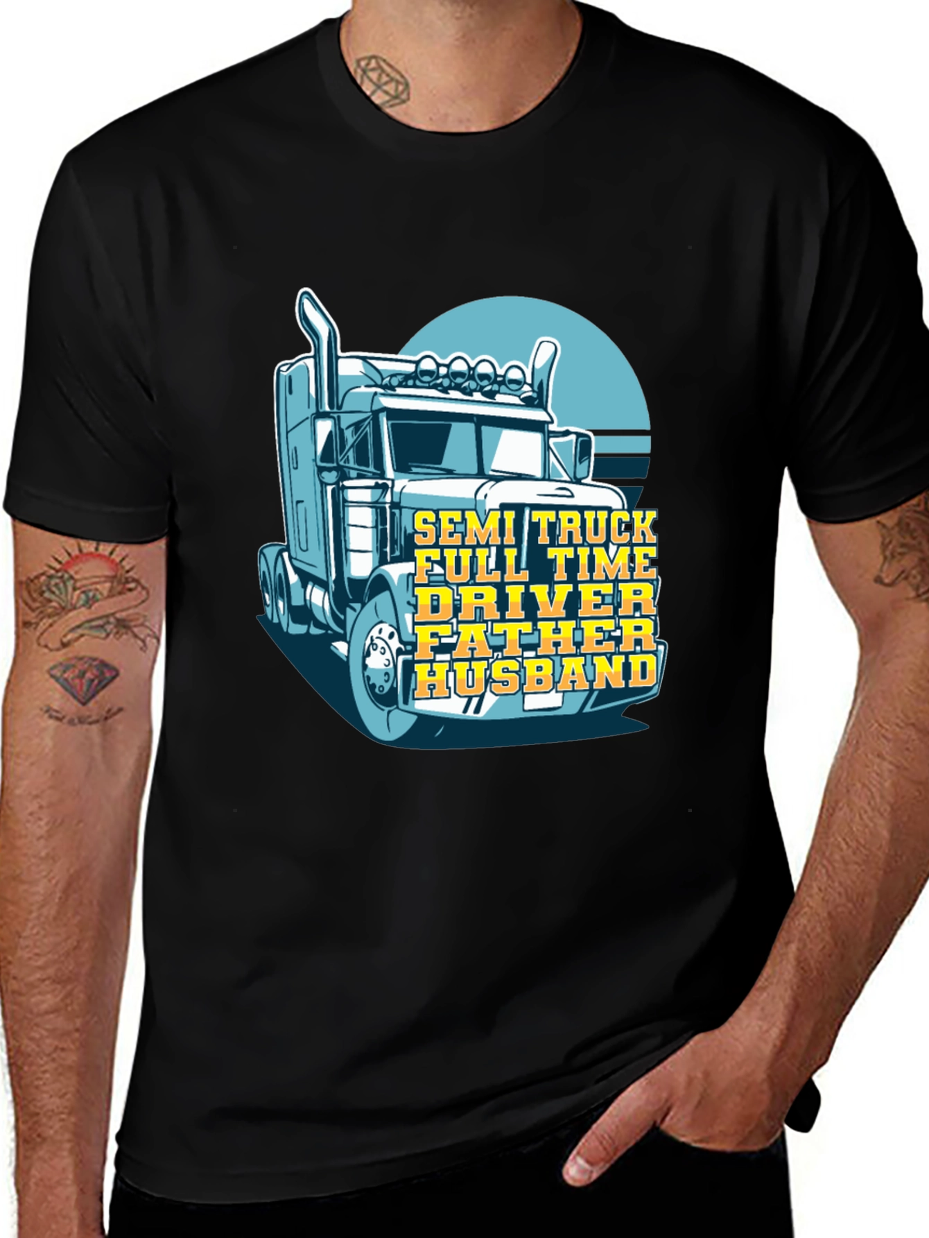 Variant 12 of Semi Truck Driver Father Husband Black T-Shirt