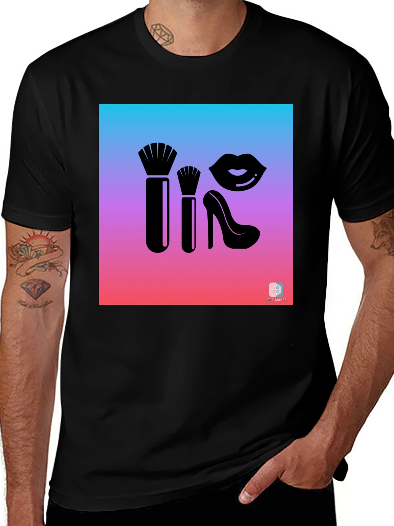 Variant 21 of Makeup Brush and Lips Graphic Tee