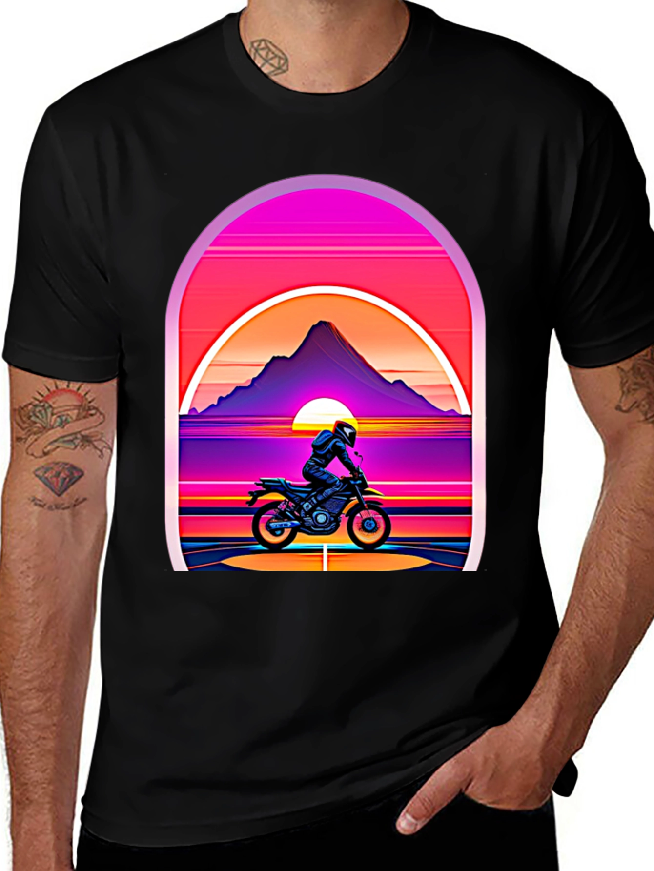 Variant 13 of Retro Motorbike Sunset Graphic Tee - Cool Rider Design