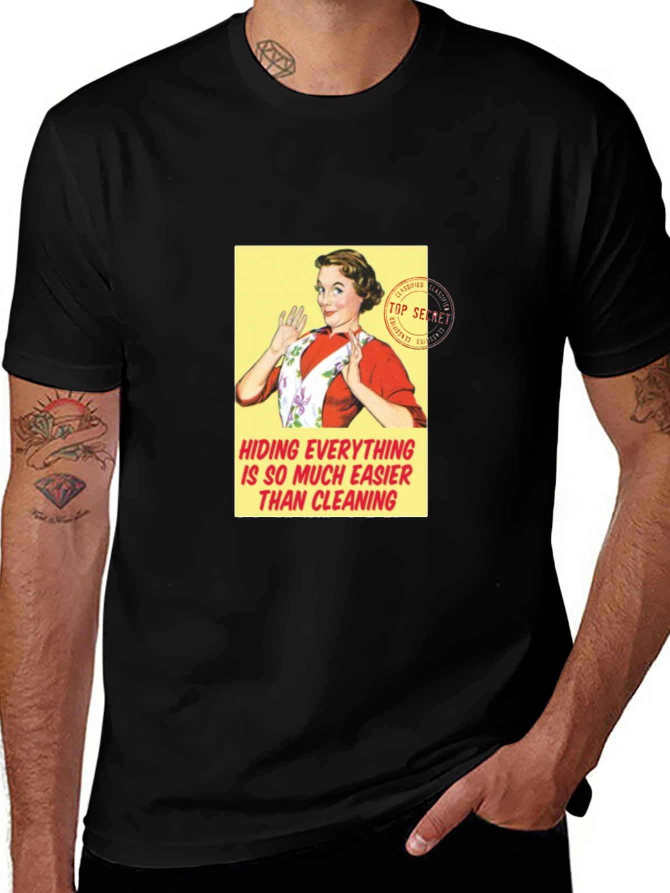 Variant 14 of Retro Housewife T-Shirt - Hiding Easier Than Cleaning