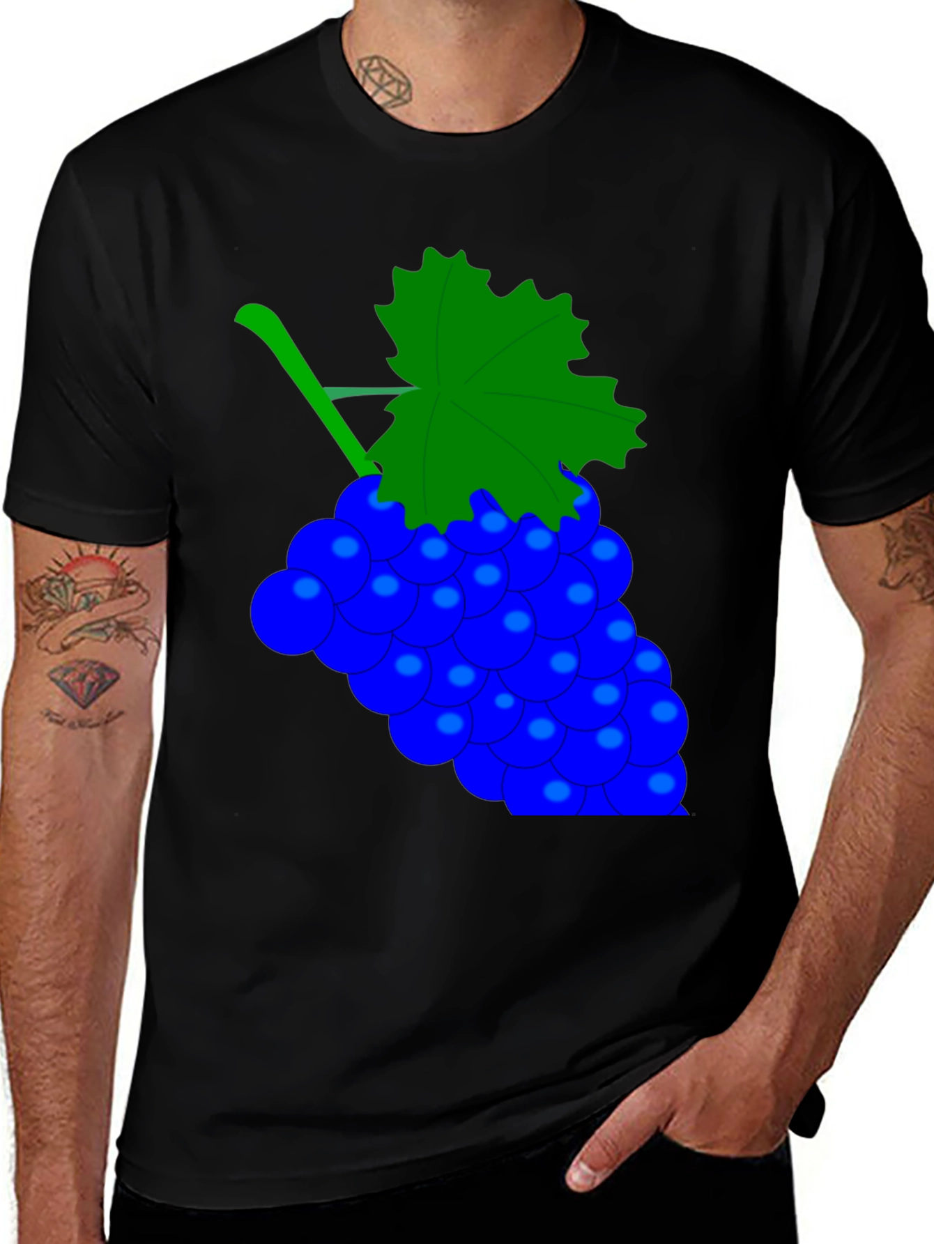 Novelty Grape Design Black T-Shirt