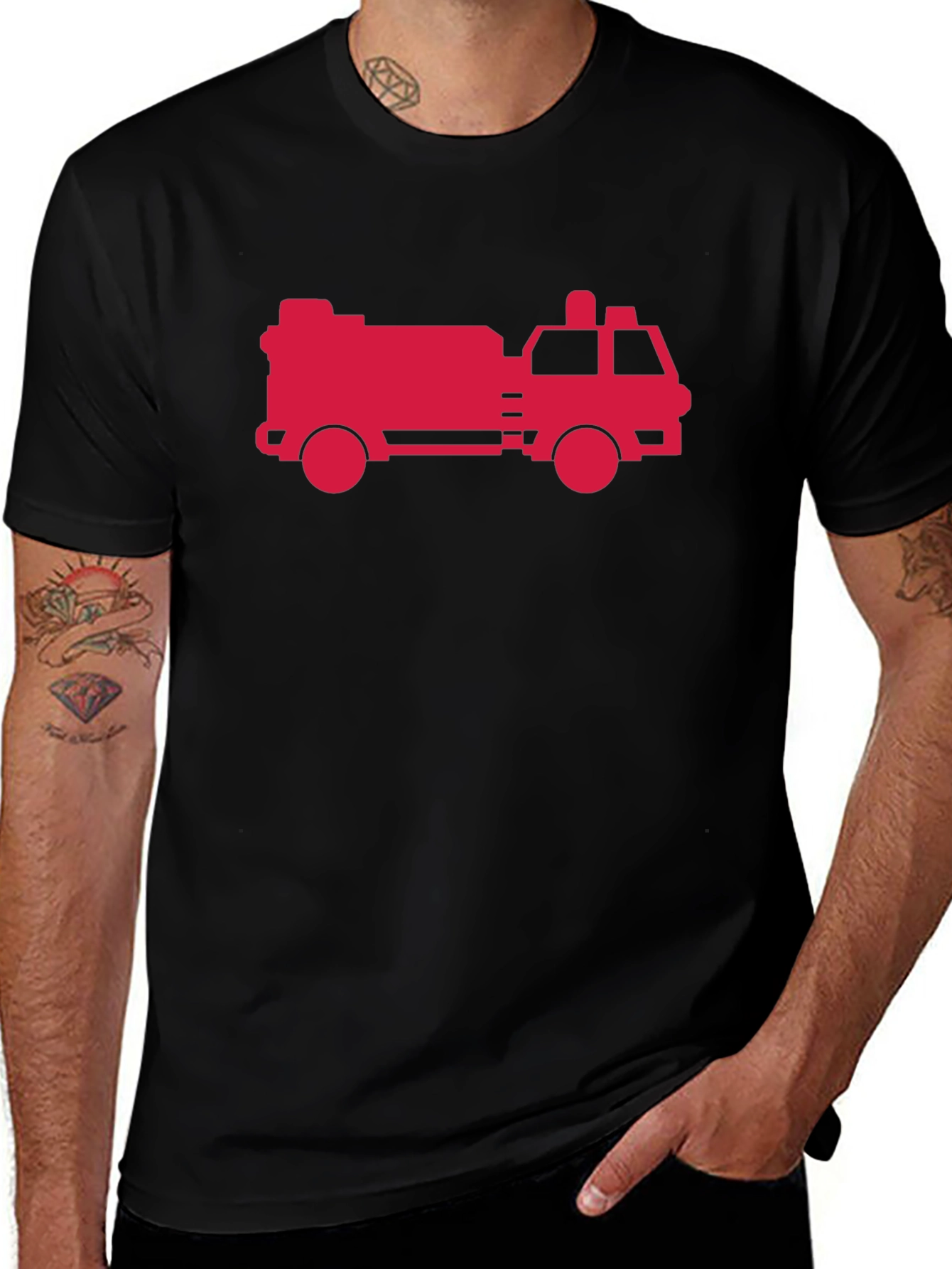 Variant 4 of Firetruck Graphic Tee - Black Cotton T-Shirt