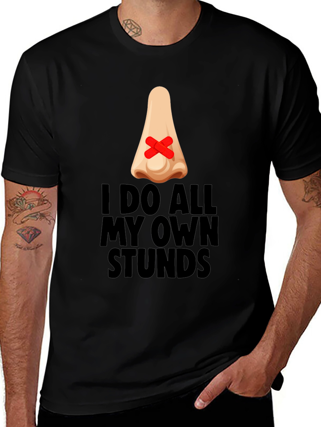 Variant 21 of Funny "I Do All My Own Stunts" Black T-Shirt