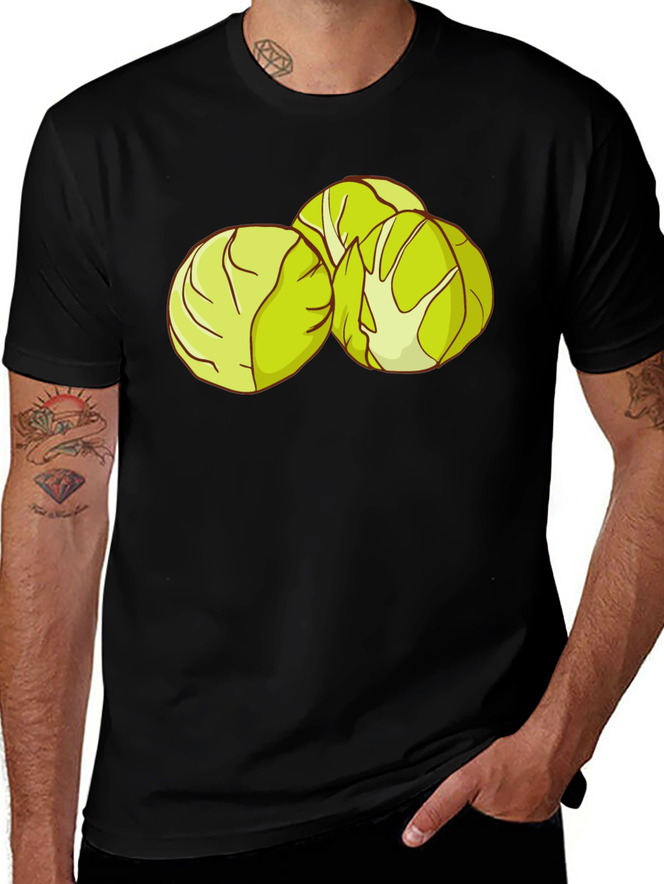 Variant 17 of Brussels Sprouts Graphic Tee - Black Cotton T-Shirt