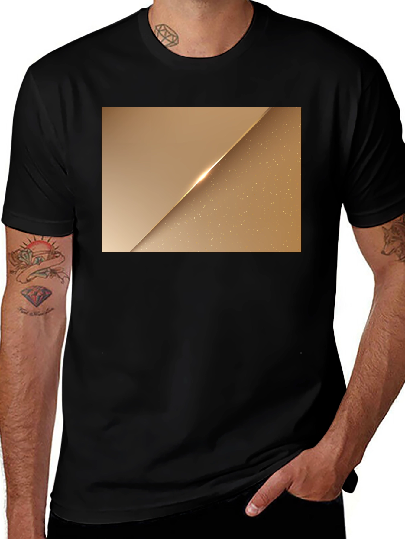 Variant 30 of Sleek Golden Geometric Design Black T-Shirt