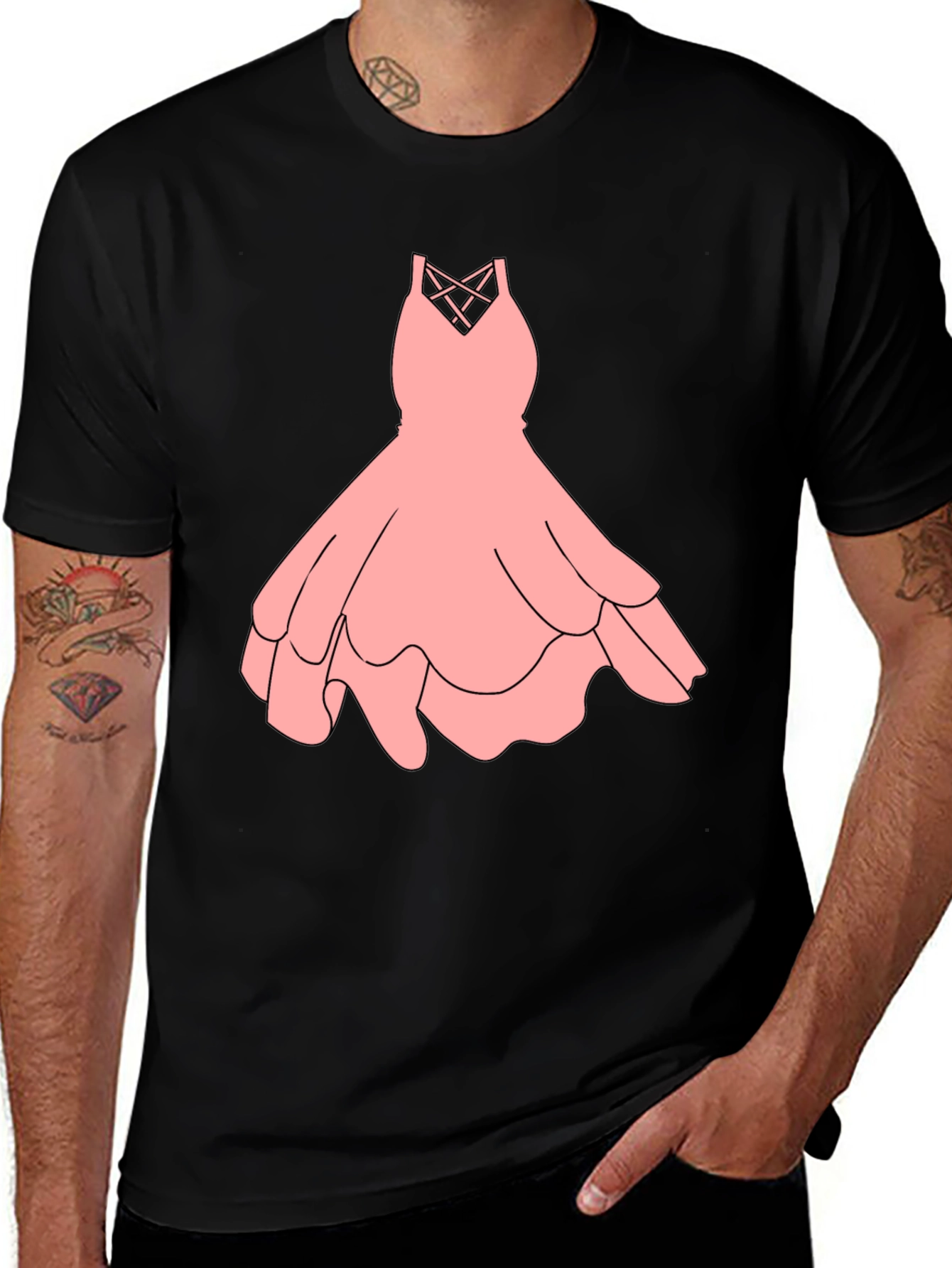 Black Tee with Pink Dress Graphic