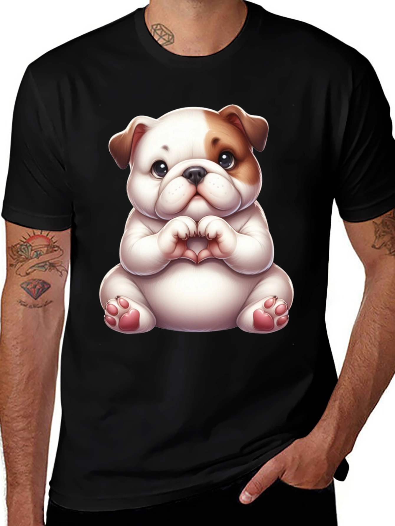 Variant 9 of Cute Bulldog Heart Hands Black T-Shirt