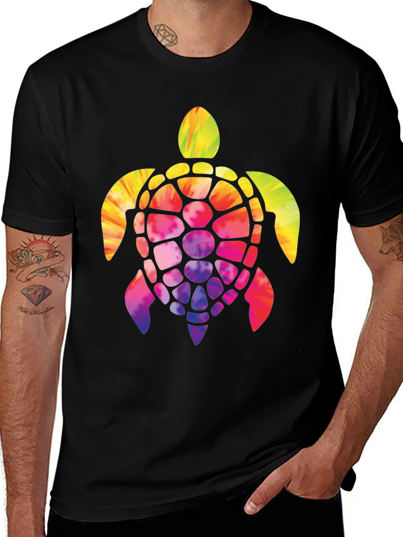 Variant 20 of Tie Dye Sea Turtle Graphic Tee - Black Cotton T-Shirt