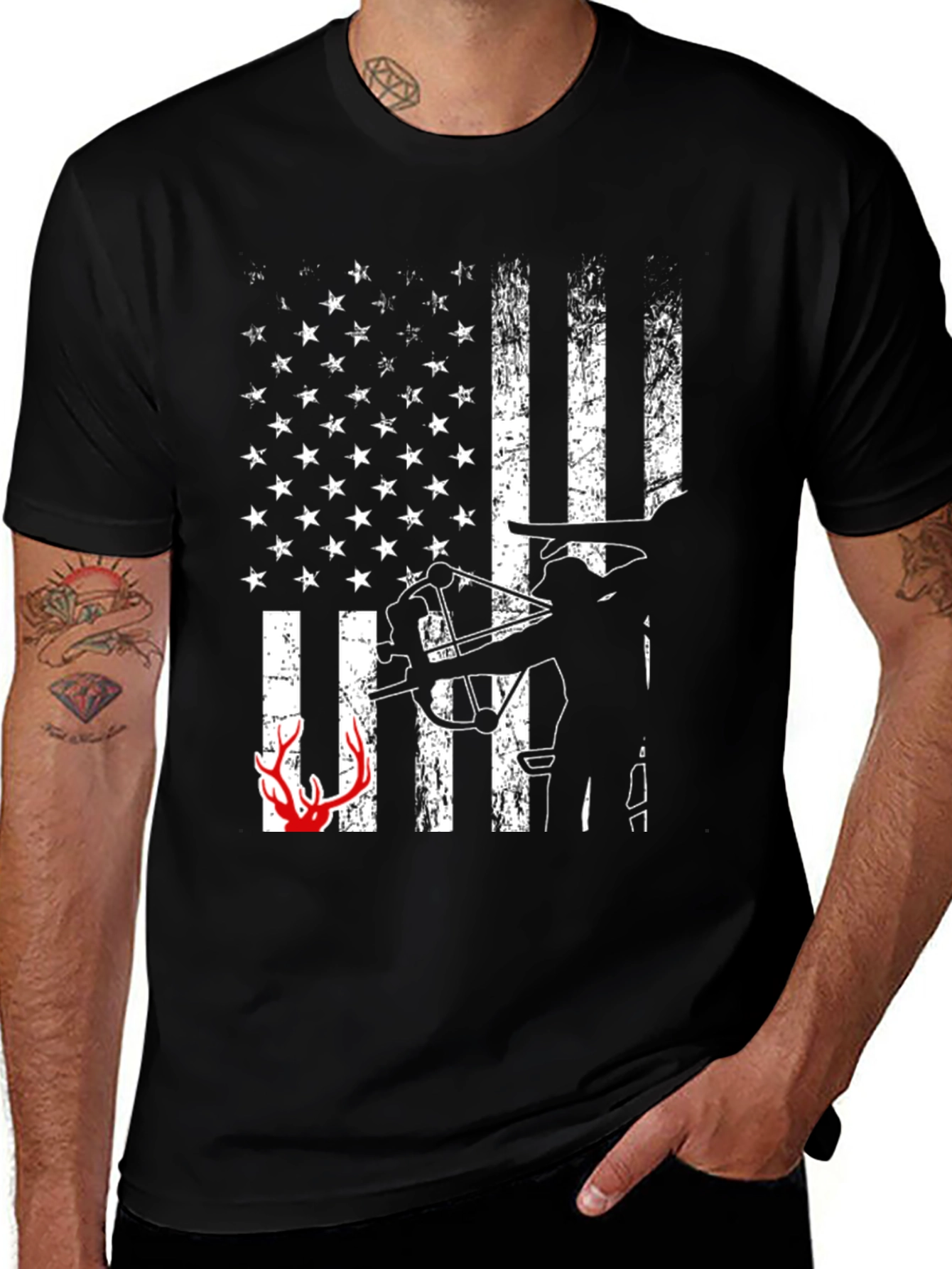 American Flag Bow Hunter T-Shirt - Deer Hunting Tee