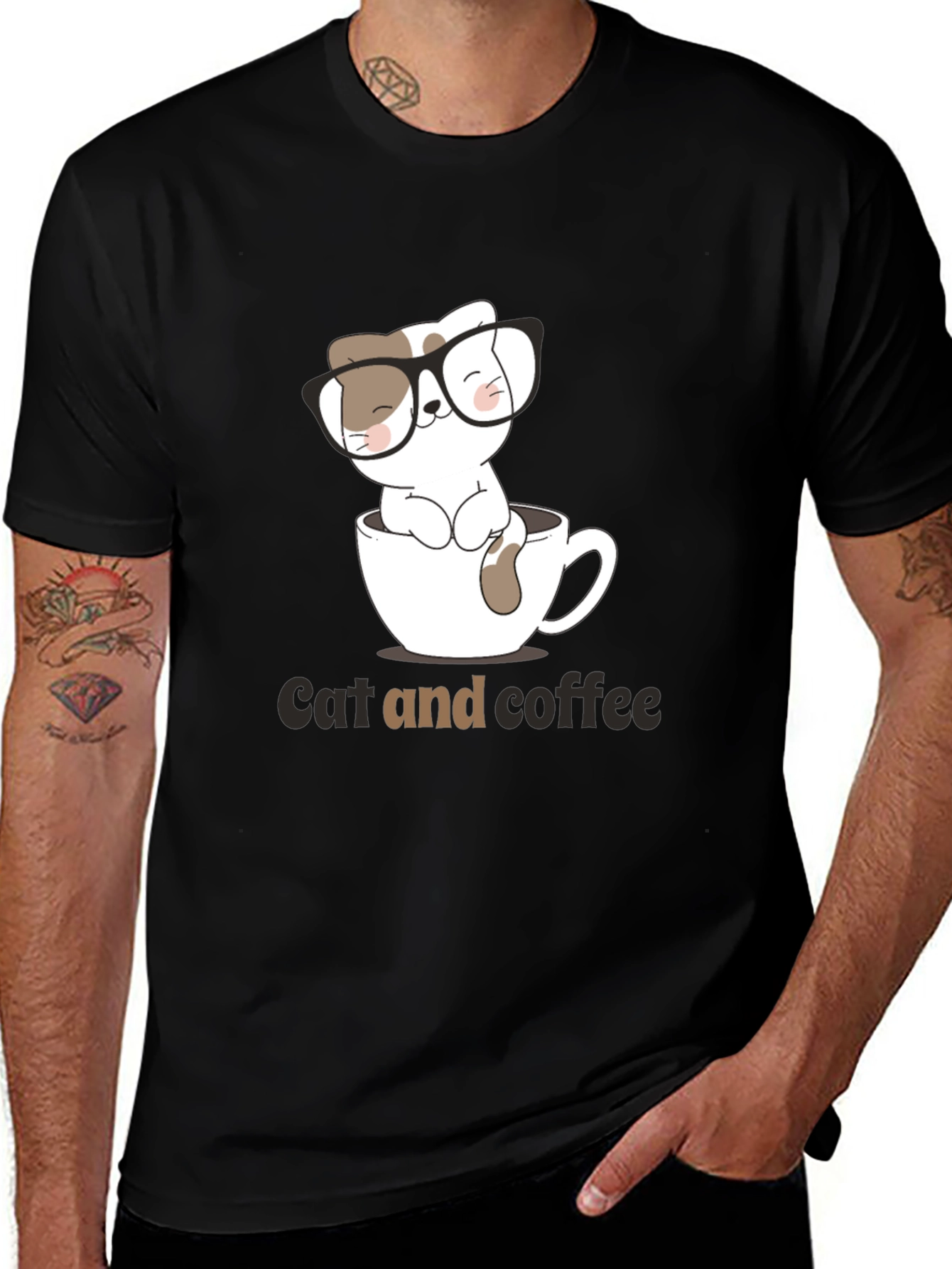 Variant 22 of Cat and Coffee T-Shirt - Cute Graphic Tee
