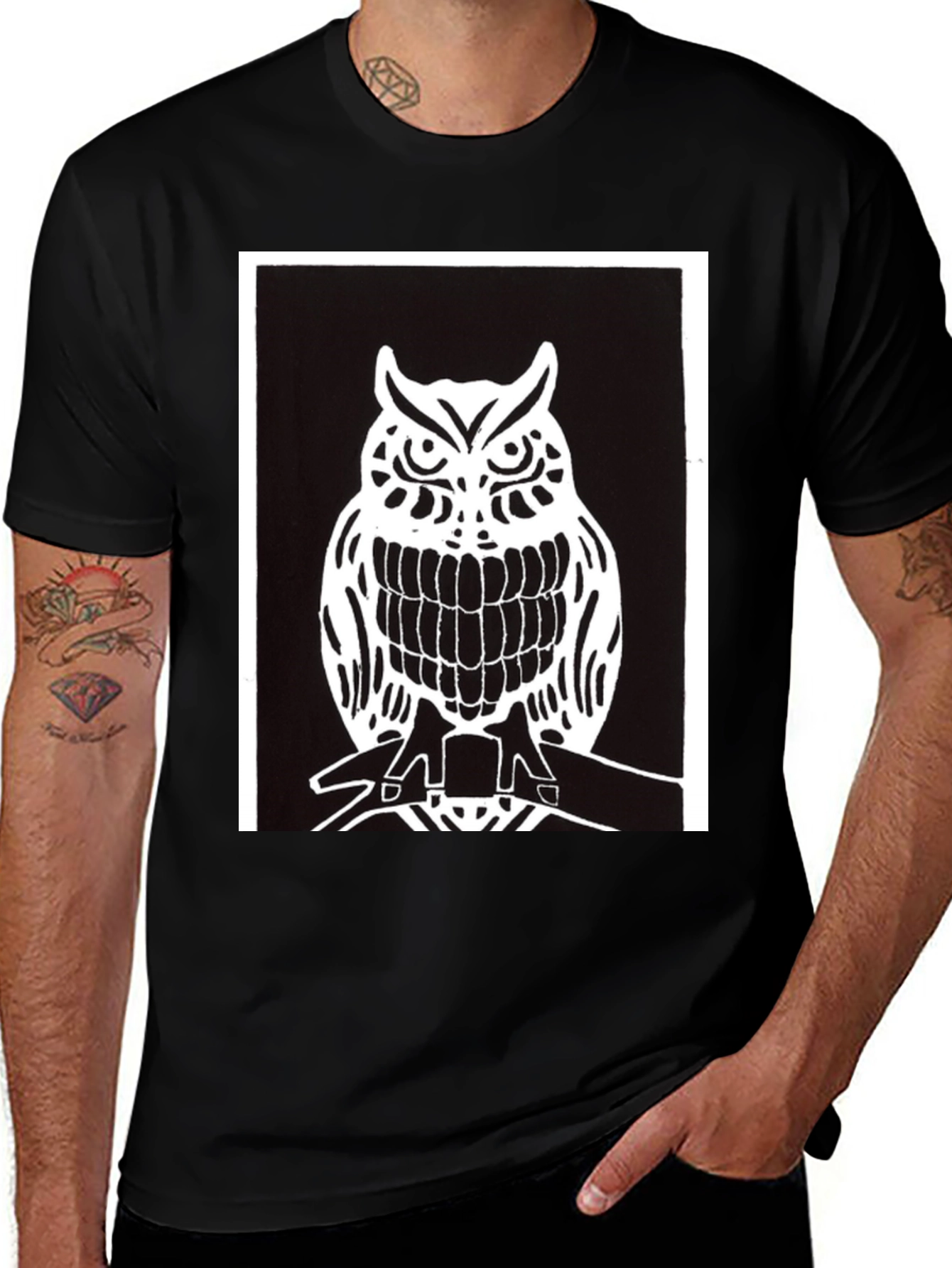 Variant 8 of Owl Graphic Print Black T-Shirt